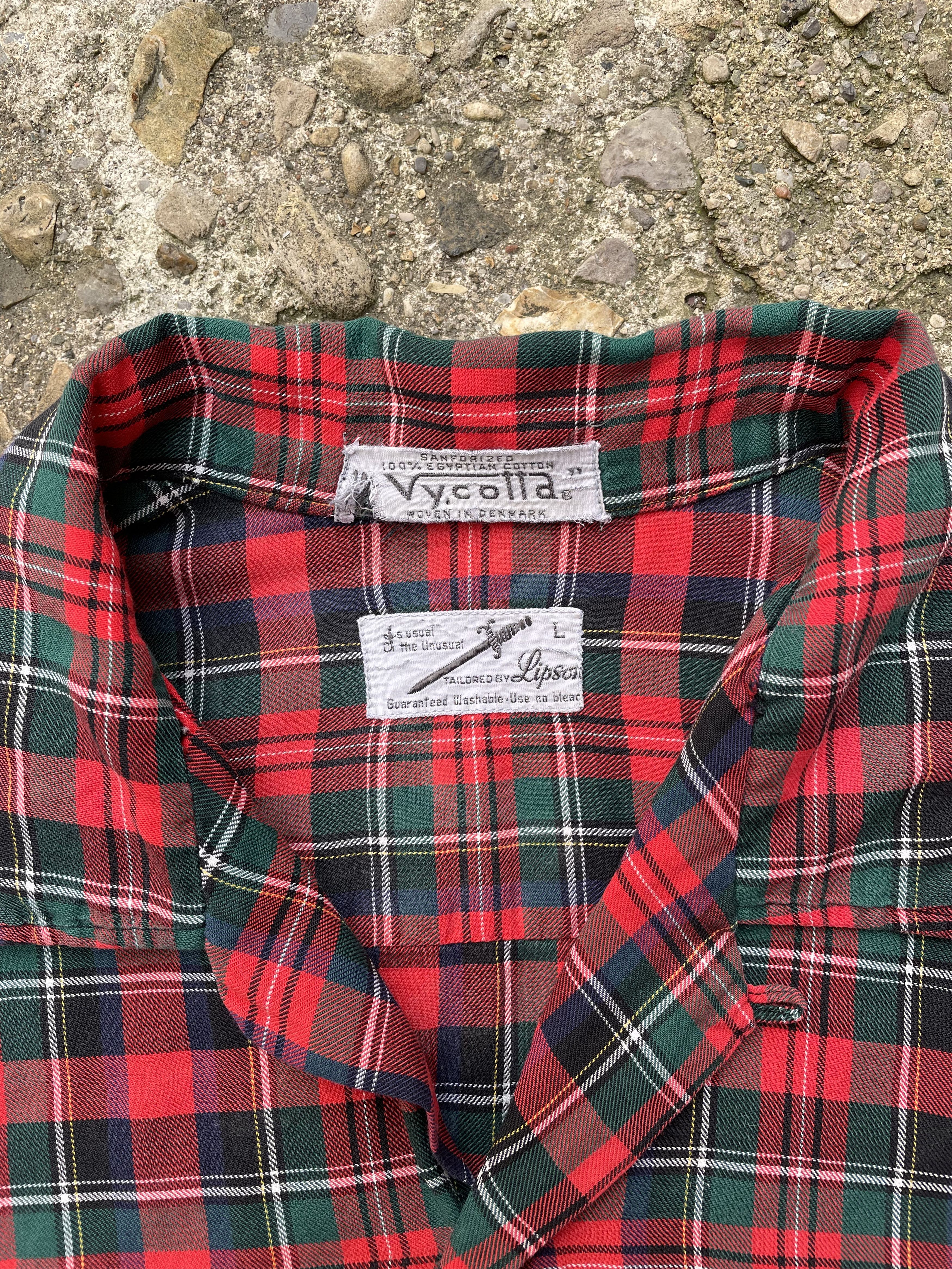 Vintage VTG 1960's Lispon Cotton Plaid Loop Collar Flannel Shirt Size US L / EU 52-54 / 3 - 4 Thumbnail