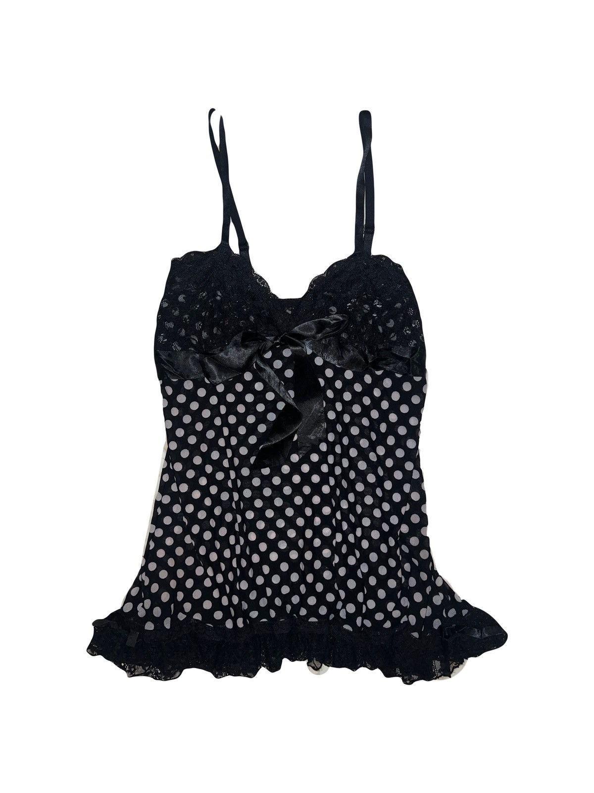 Japanese Brand Vintage Y2K polka dot lace camisole 🖤➕ Size M / US 6-8 / IT 42-44 - 2 Thumbnail
