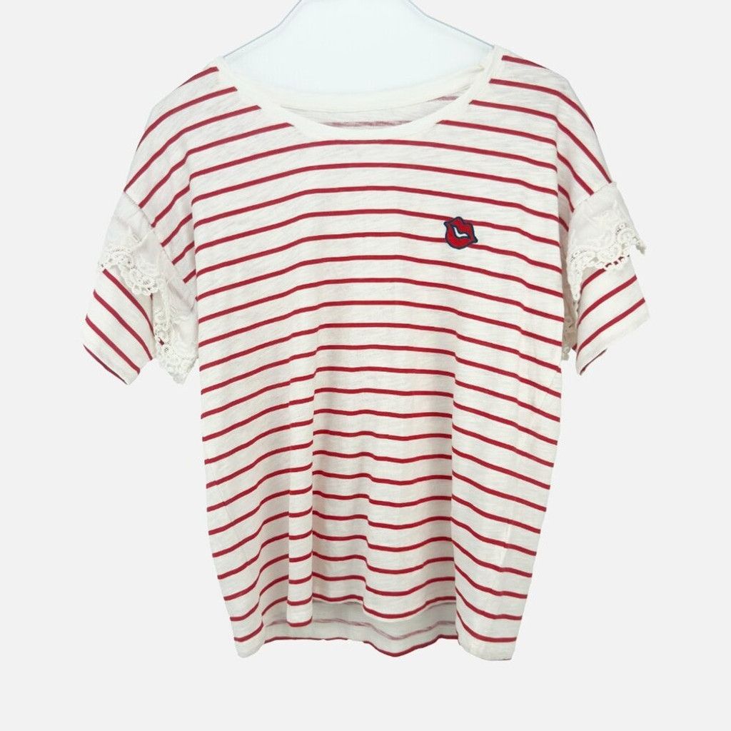 Other OUI Striped Cotton Red White T-Shirt Lace Boat Round Size 8 Size M / US 6-8 / IT 42-44 - 7 Thumbnail