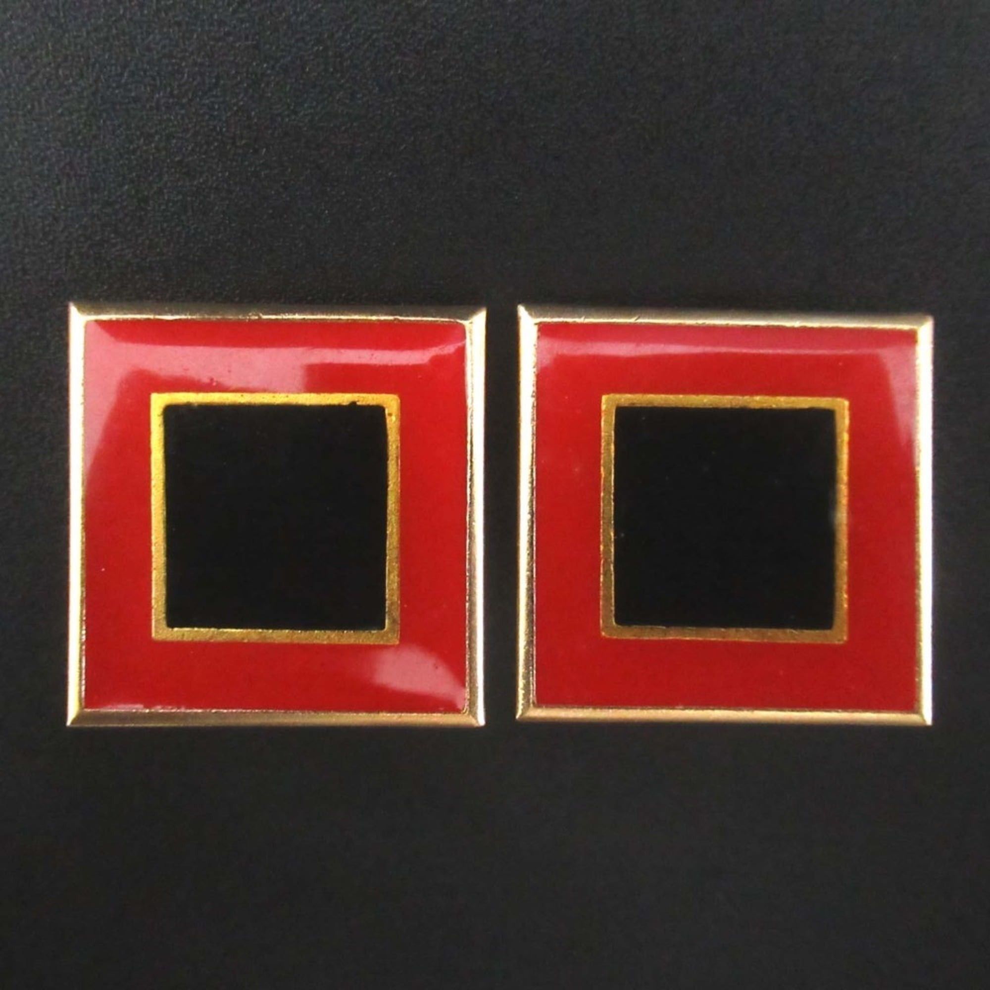 Yves Saint Laurent YVES SAINT LAURENT Vintage Square Clip Earrings in Red, Black, and Gold for Women Size ONE SIZE - 1 Thumbnail
