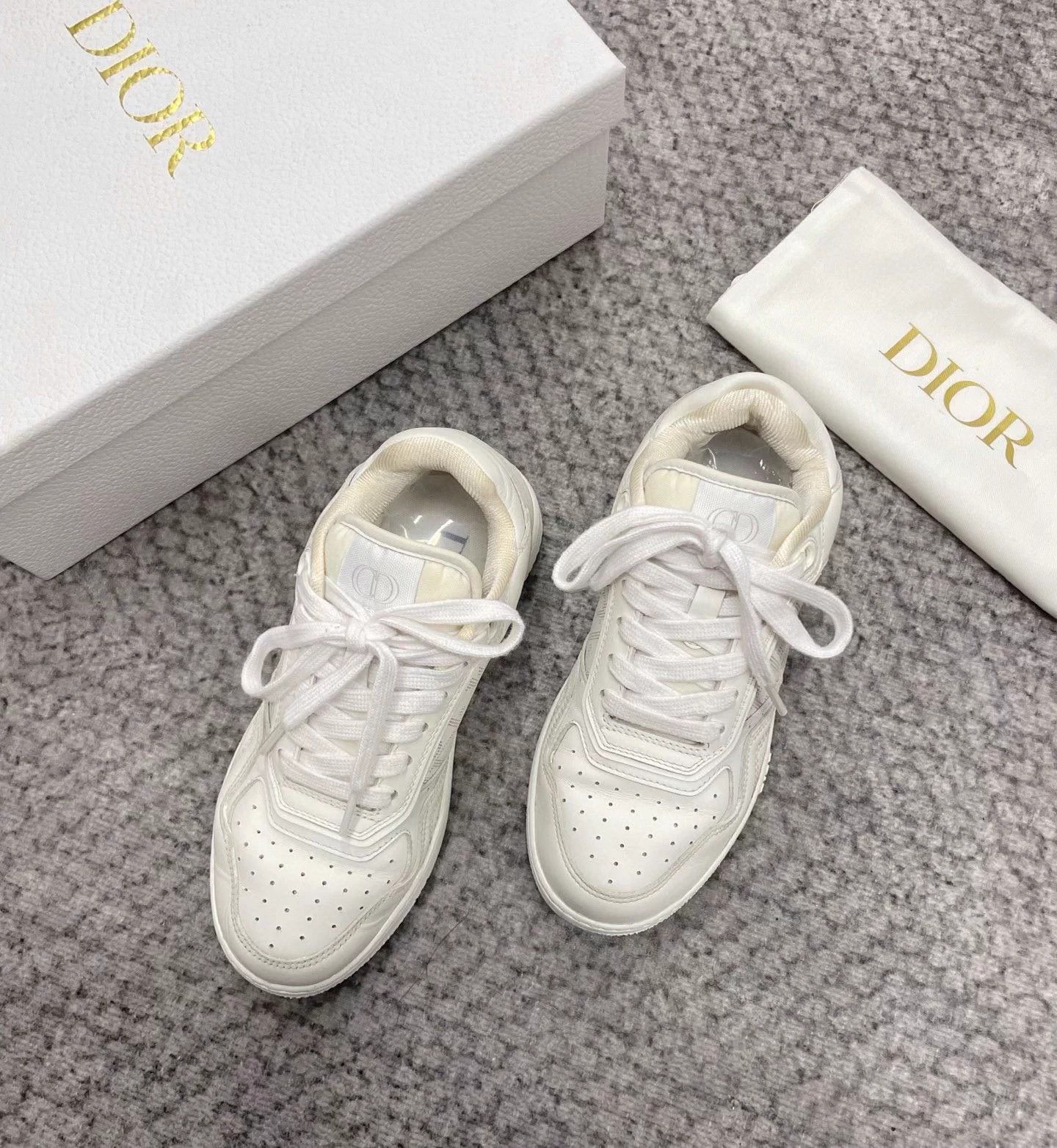 Dior DIOR Women's White Leather Sneakers 36 Embossed Cutout Size US 5.5 / IT 35.5 - 2 Thumbnail
