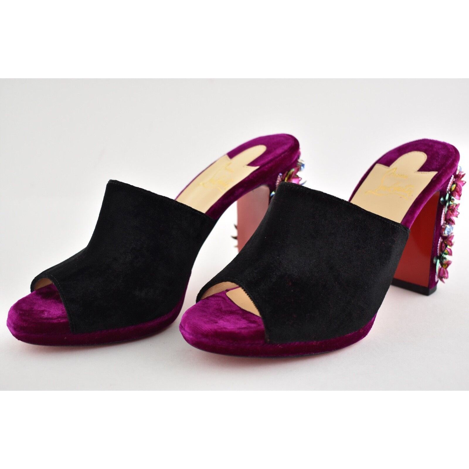 Christian Louboutin Donaflor 100 Black Velvet Figue Sandal Mule Heel Pump 36 Size US 6 / IT 36 - 7 Thumbnail