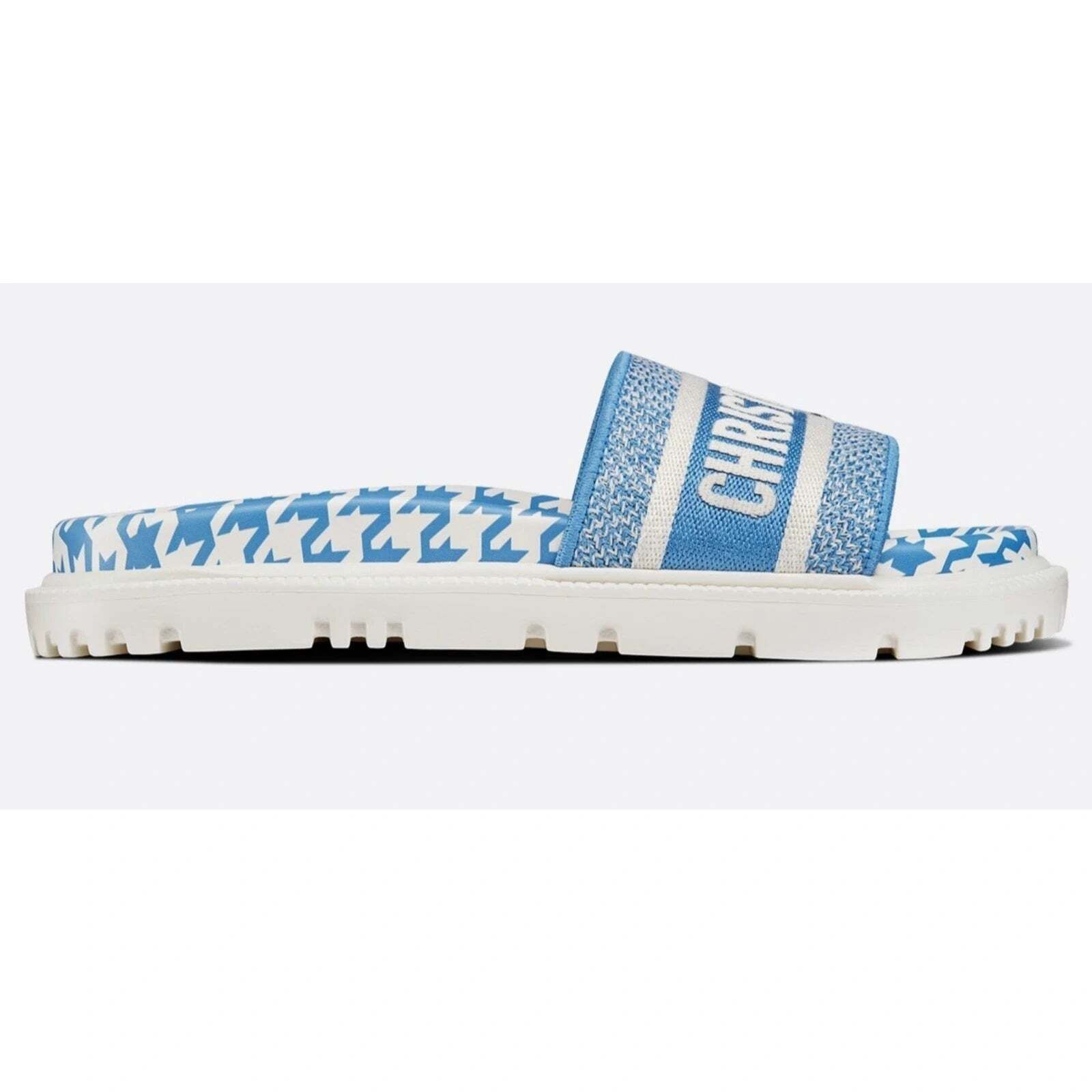 Dway White Logo Houndstooth Slide Mule Flat Flop Sandal 36