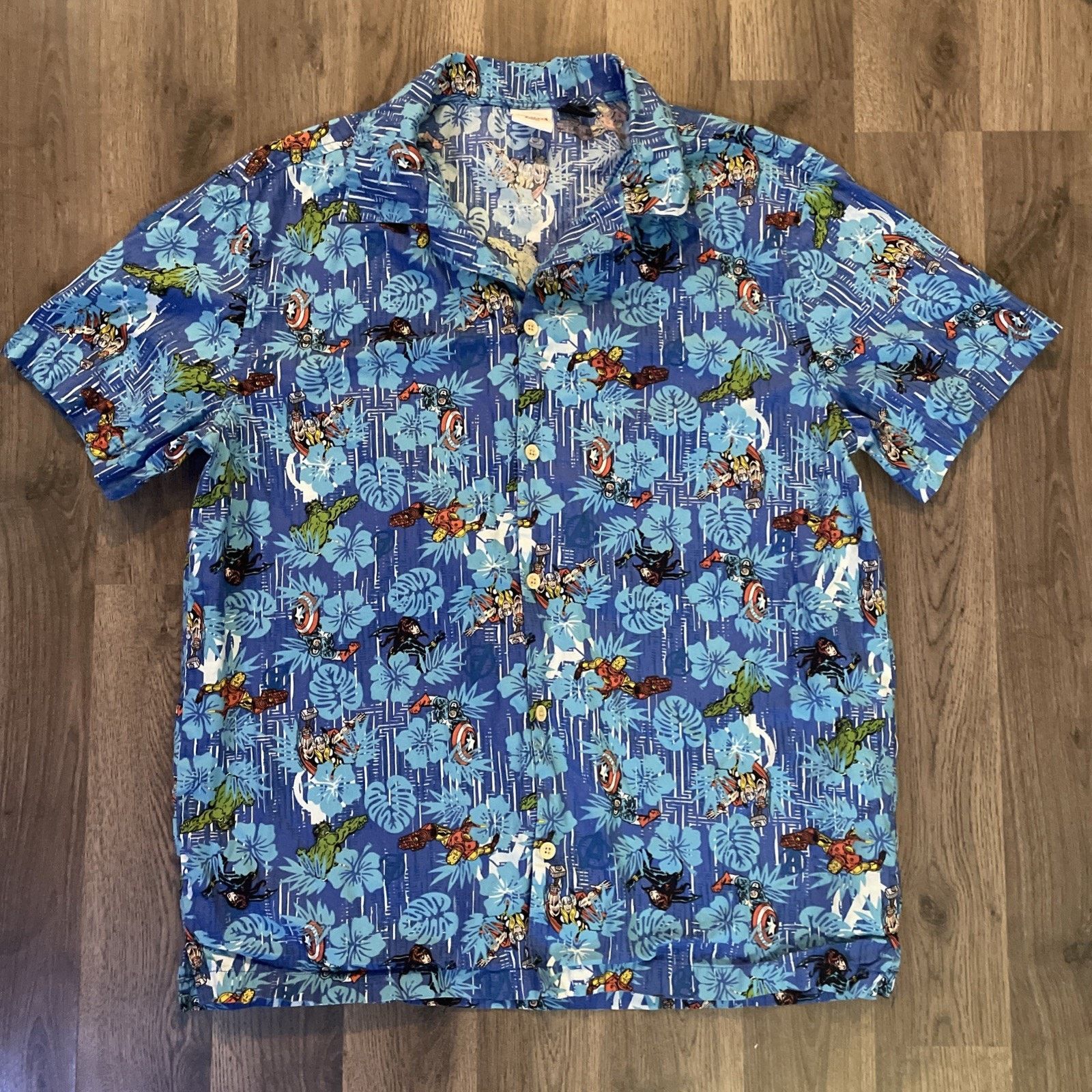 Other MARVEL AVENGERS Blue TROPICAL Floral HAWAIIAN SHIRT Size US L / EU 52-54 / 3 - 1 Thumbnail