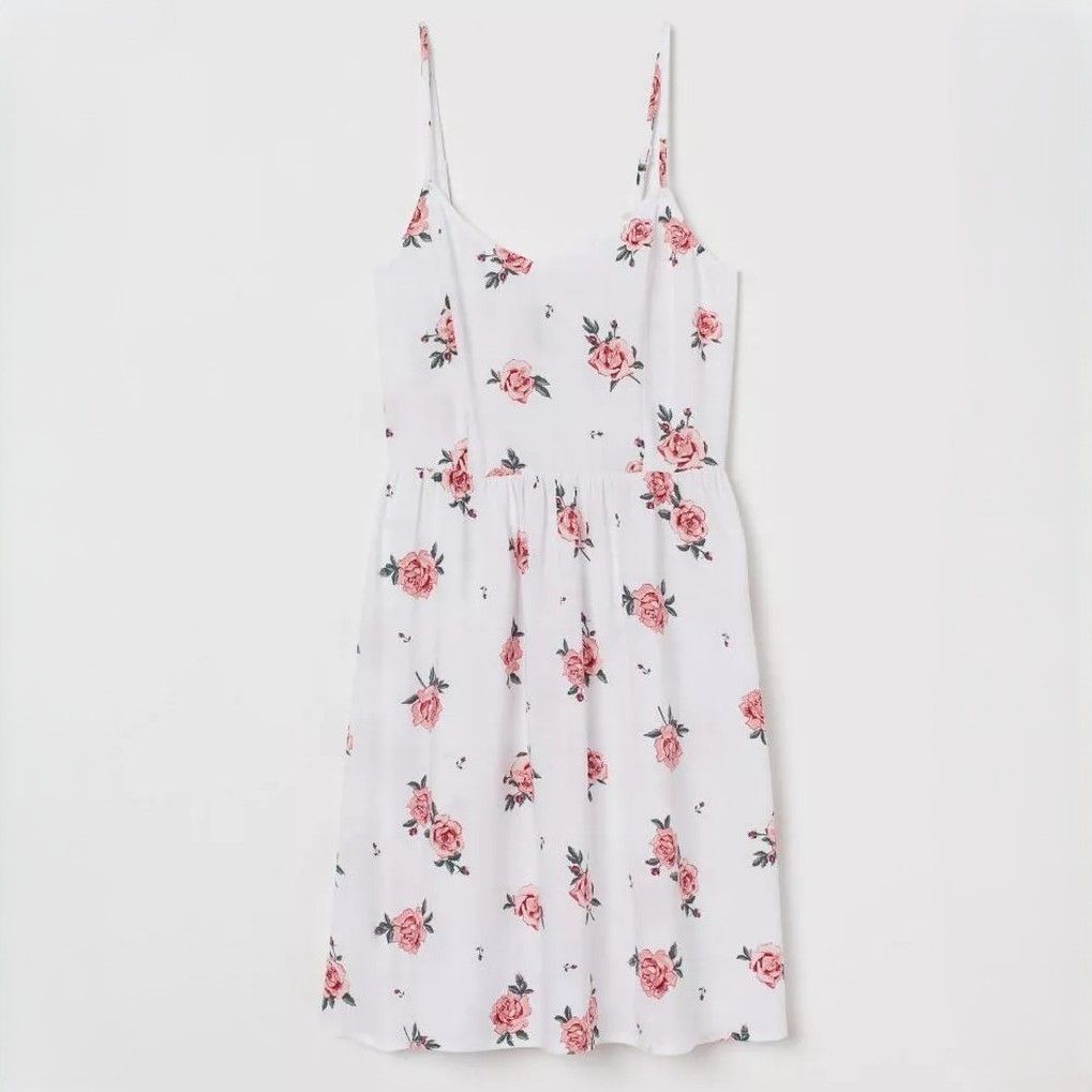 H&M White Floral Sleeveless Sundress with Roses in size US 0 Size XS / US 0-2 / IT 36-38 - 2 Thumbnail