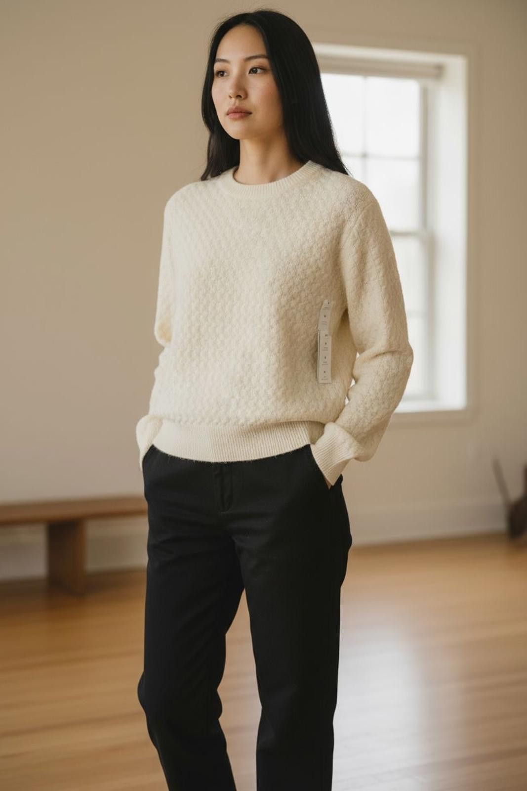 Other A New Day Women's Cream Textured Crew Neck Sweater Size M / US 6-8 / IT 42-44 - 1 Thumbnail