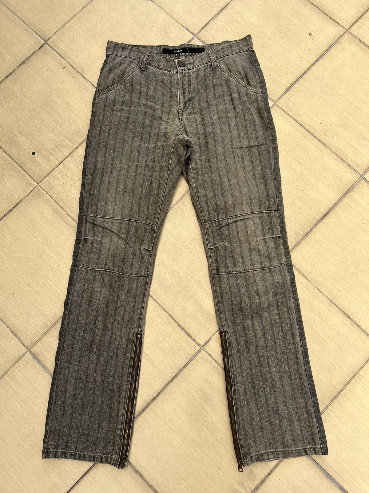 Kiminori Morishita Vintage Halb Japan Faded Border Stripe HBT Hem Flare Pant Size US 31 - 1 Thumbnail