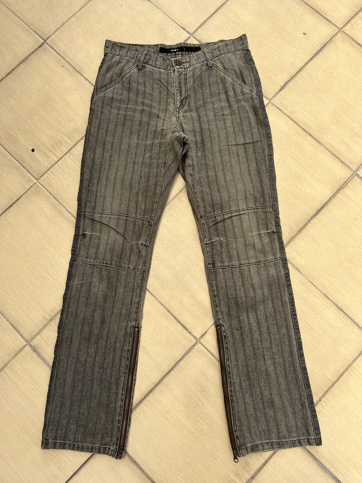 image of Kiminori Morishita Vintage Halb Japan Faded Border Stripe Hbt Hem Flare Pant in Grey (Size 31)