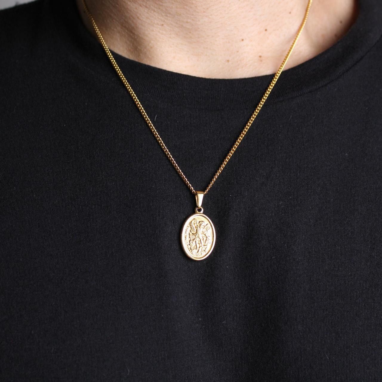Jewelry Gold Saint Michael Pendant Chain Necklace Size ONE SIZE - 2 Thumbnail