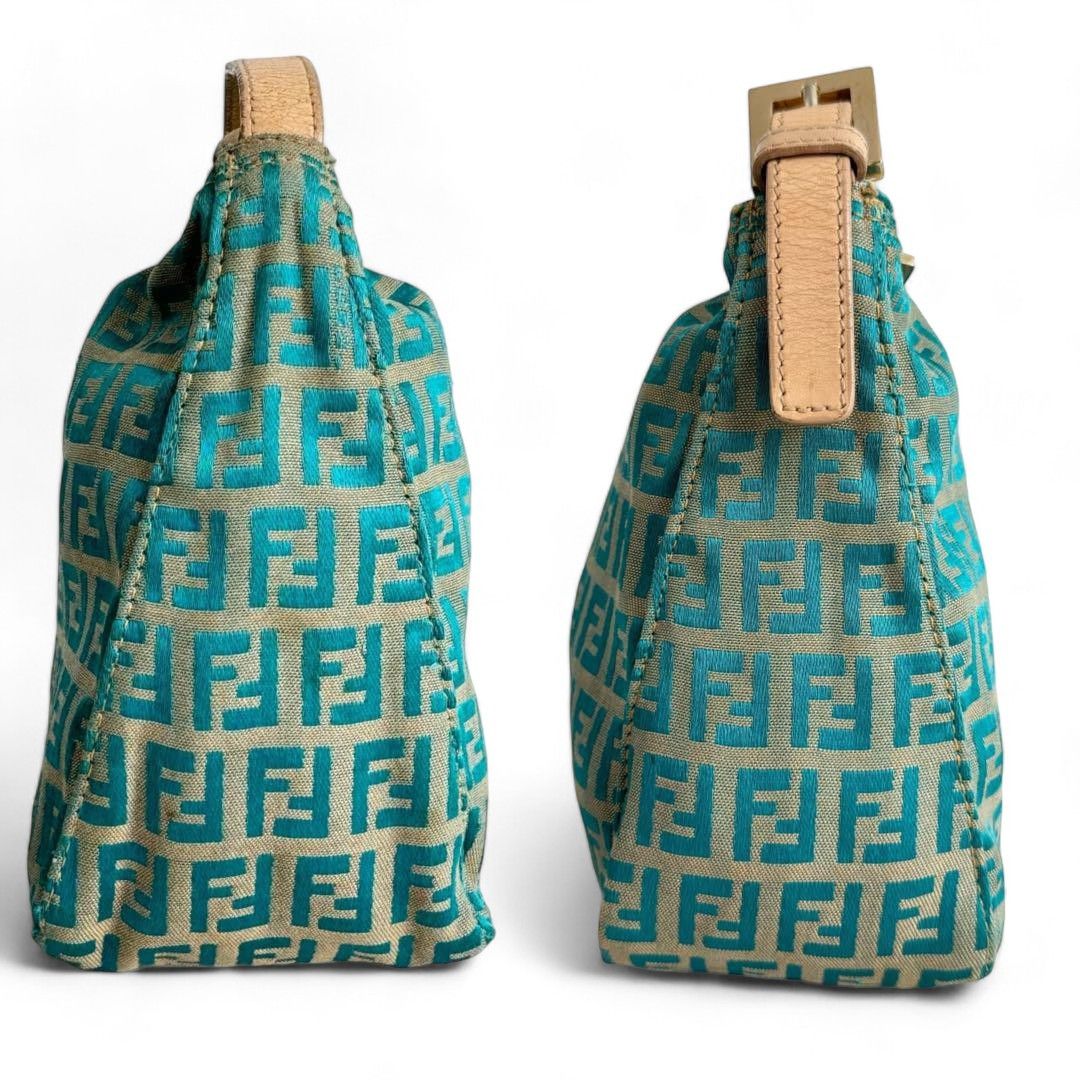 Fendi Fendi - Zucchino Handbag Pouch Canvas Blue Leather Size ONE SIZE - 3 Thumbnail