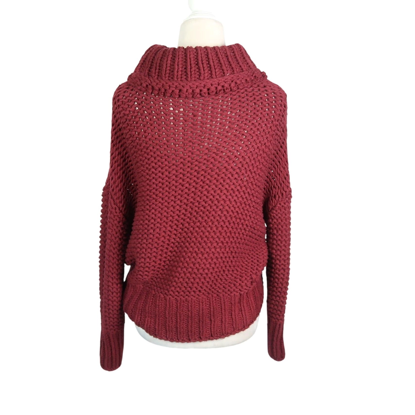 Free People VINTAGE Free People My Only Sunshine Burgundy Red Mockneck Sweater XS Size XS / US 0-2 / IT 36-38 - 4 Thumbnail