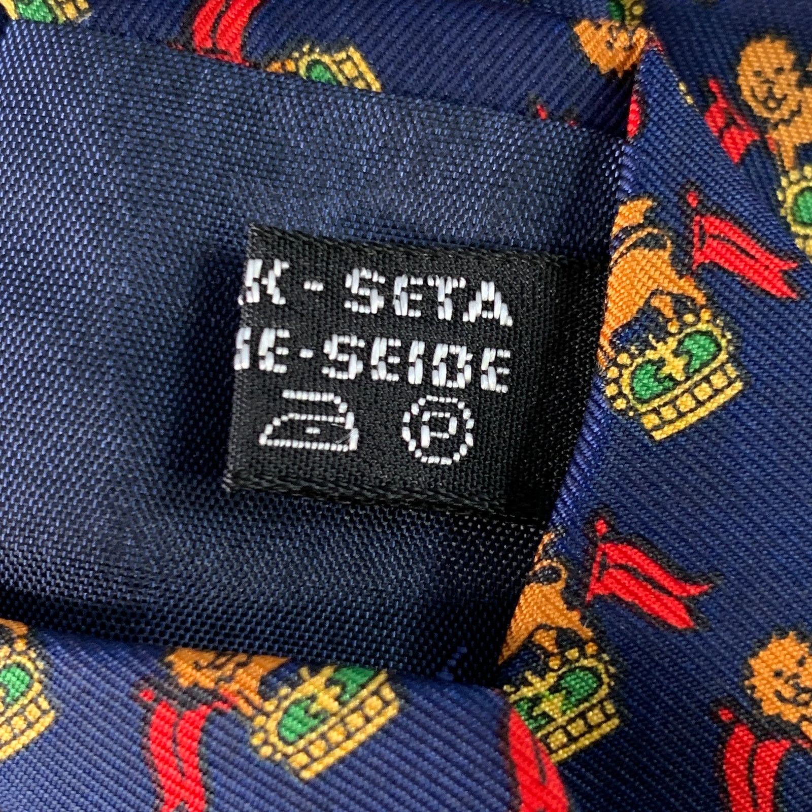 Salvatore Ferragamo SALVATORE FERRAGAMO Navy Red Orange Lion Crest Silk Tie Size ONE SIZE - 6 Thumbnail