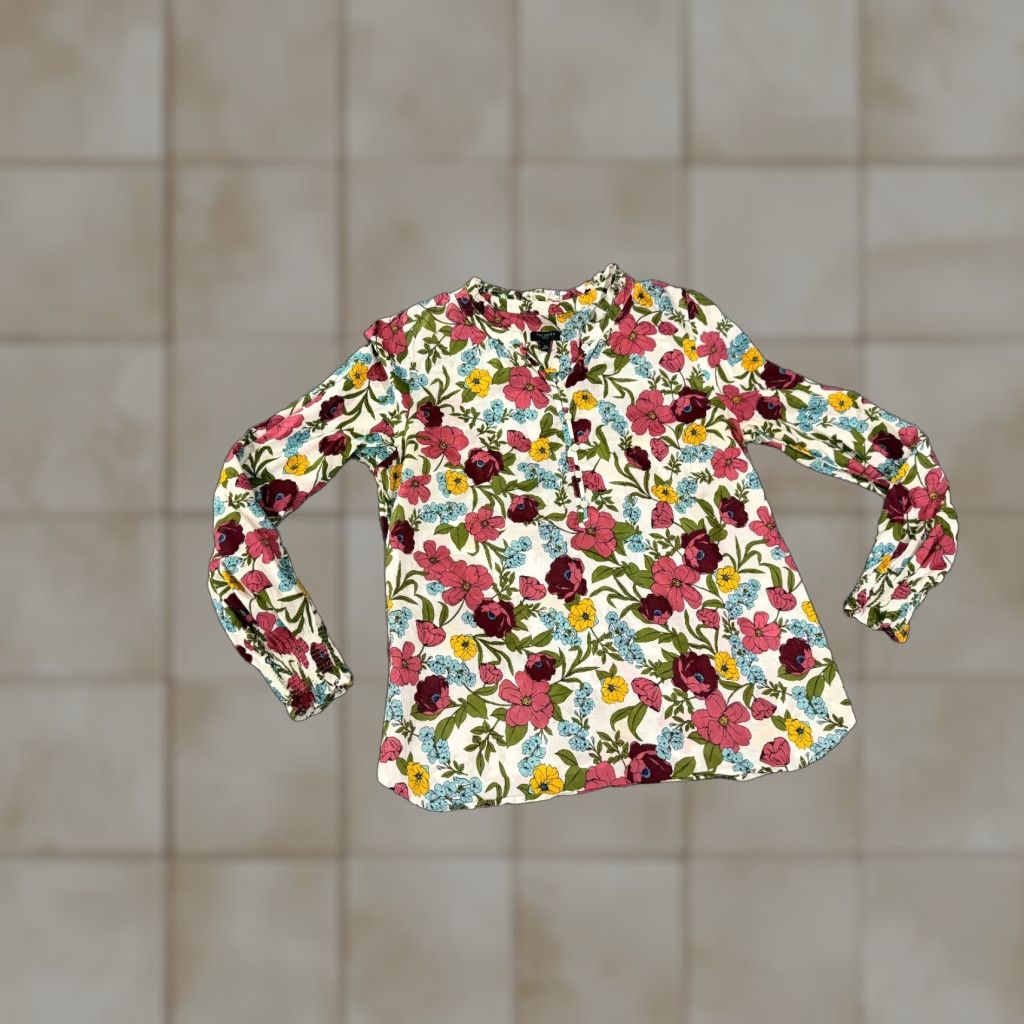 Talbots Talbots Blouse Womens Petites Large White Multicolor Floral Long Sleeve Button Front Size L / US 10 / IT 46 - 1 Thumbnail