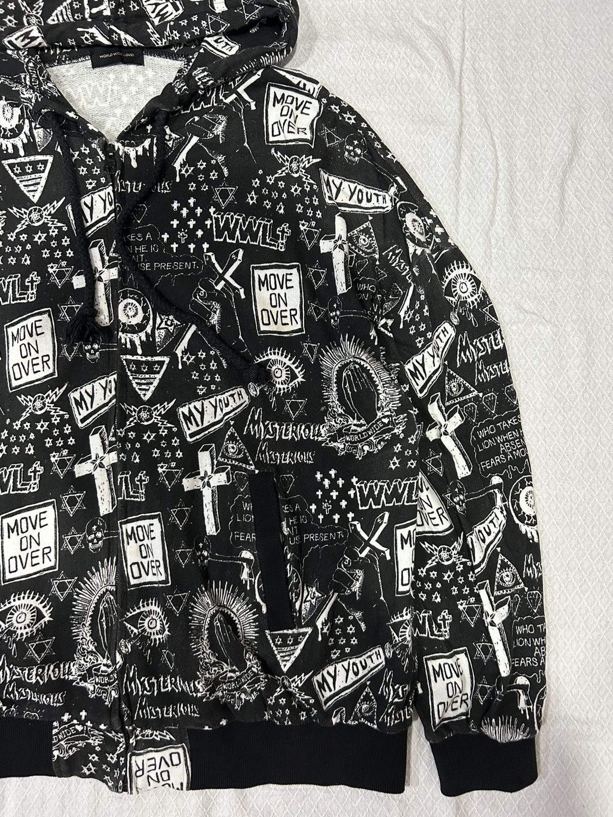 Other World Wide Love Allover Printed Cross Zip Hoodie Size US L / EU 52-54 / 3 - 3 Thumbnail