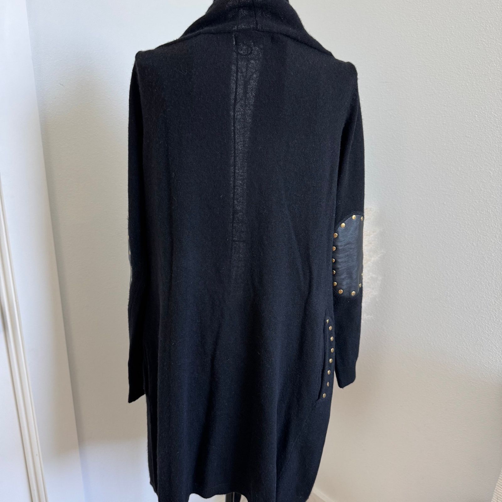 Sandro Sandro Studded Elbow Patch Black Wool/Cashmere Cardigan Size M / US 6-8 / IT 42-44 - 6 Thumbnail
