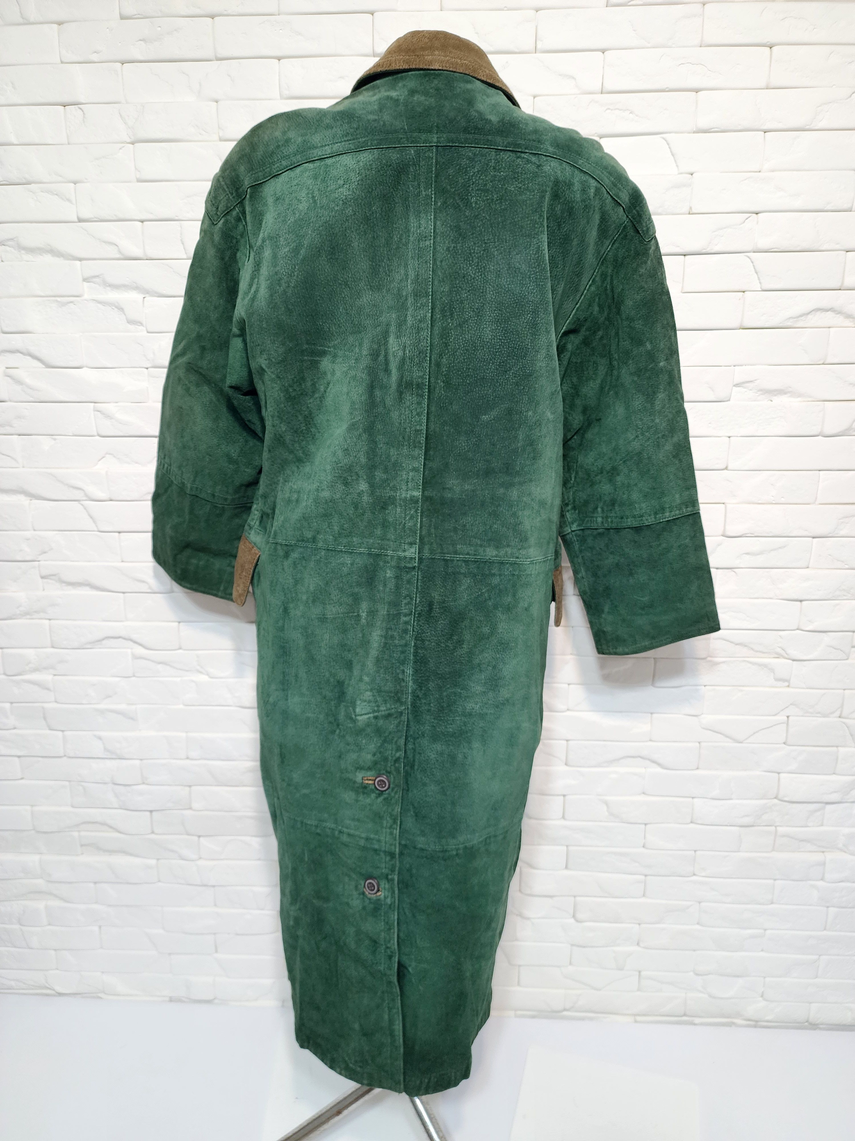 Genuine Leather Green Leather Jacket: Womrn's Button Long Coat Size XL / US 12-14 / IT 48-50 - 4 Thumbnail