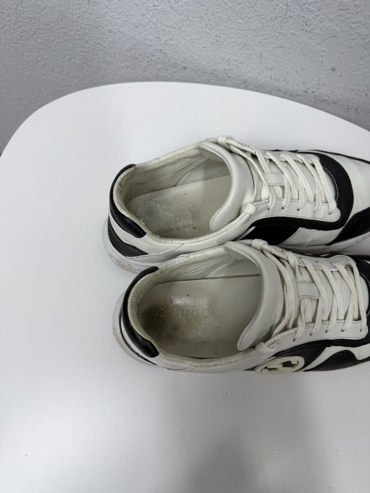Gucci GUCCI Black White GG Logo Sneakers Shoes Low Top Leather Size US 8 / EU 41 - 13 Thumbnail