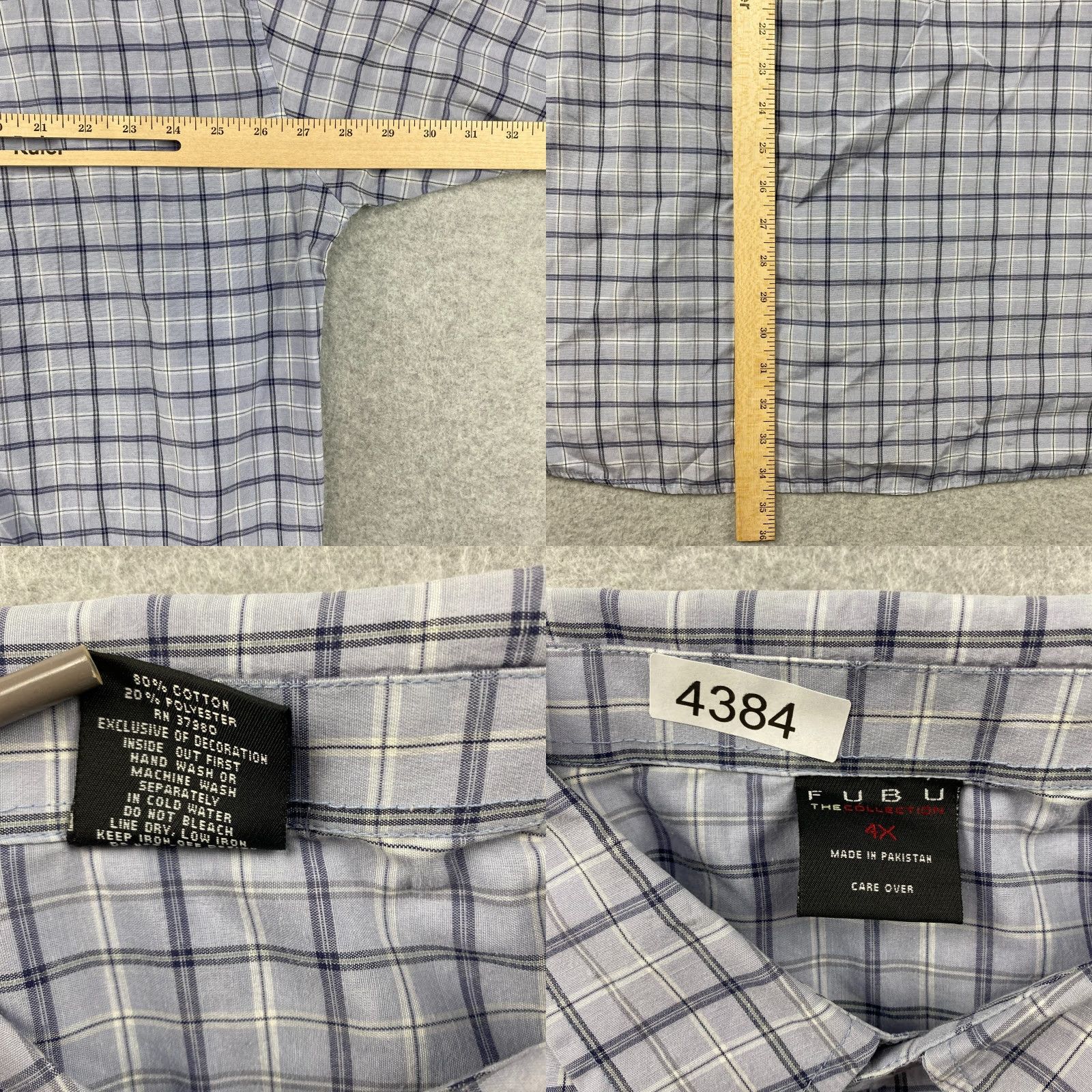 Fubu FUBU Shirt Mens 4XL Blue Plaid Urban Short Sleeve Button-Up Pocket Y2K Size US XXL / EU 58 / 5 - 8 Thumbnail