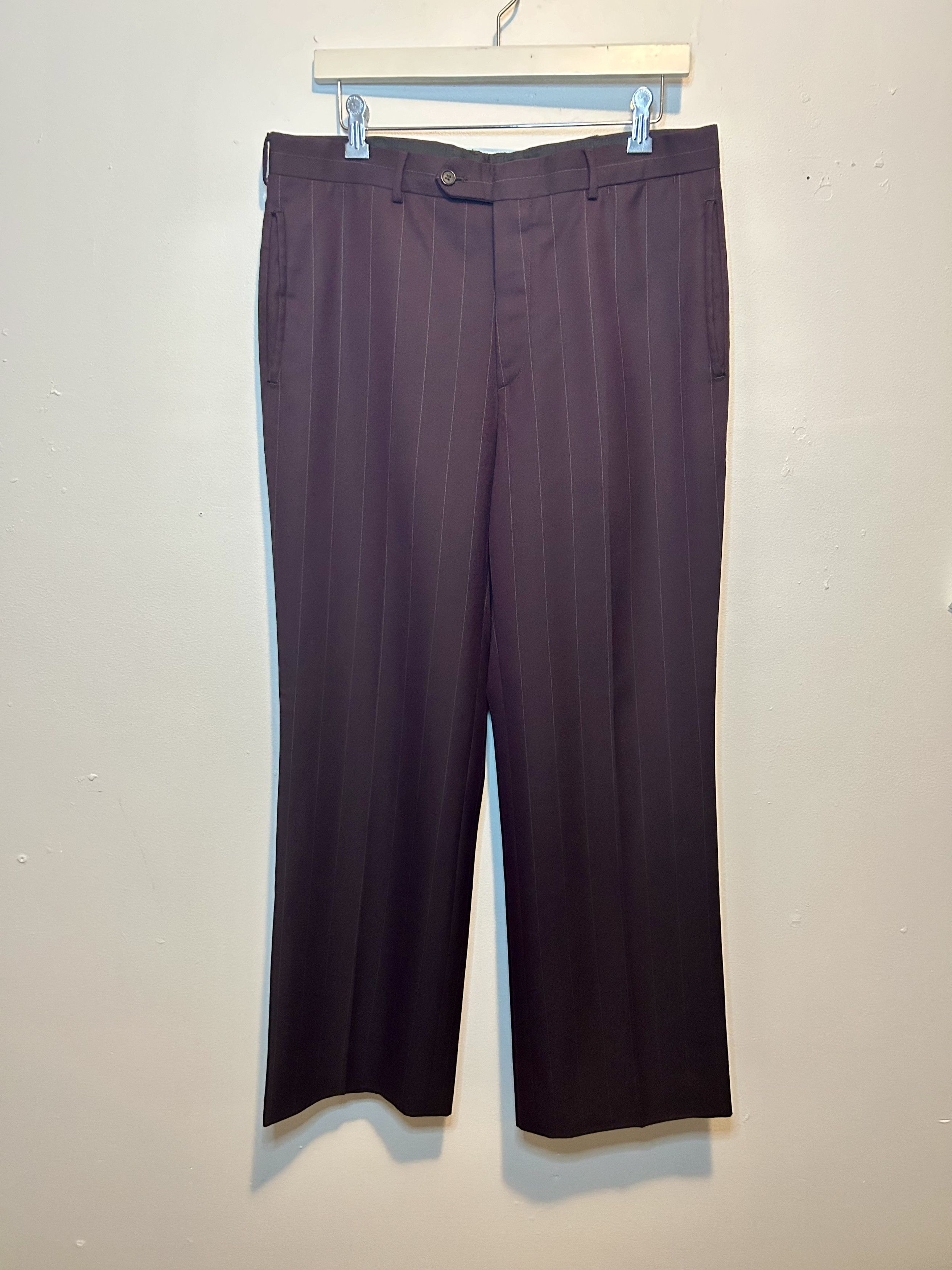 image of Prada Men's Pin Striped Pants in Maroon (Size 36)