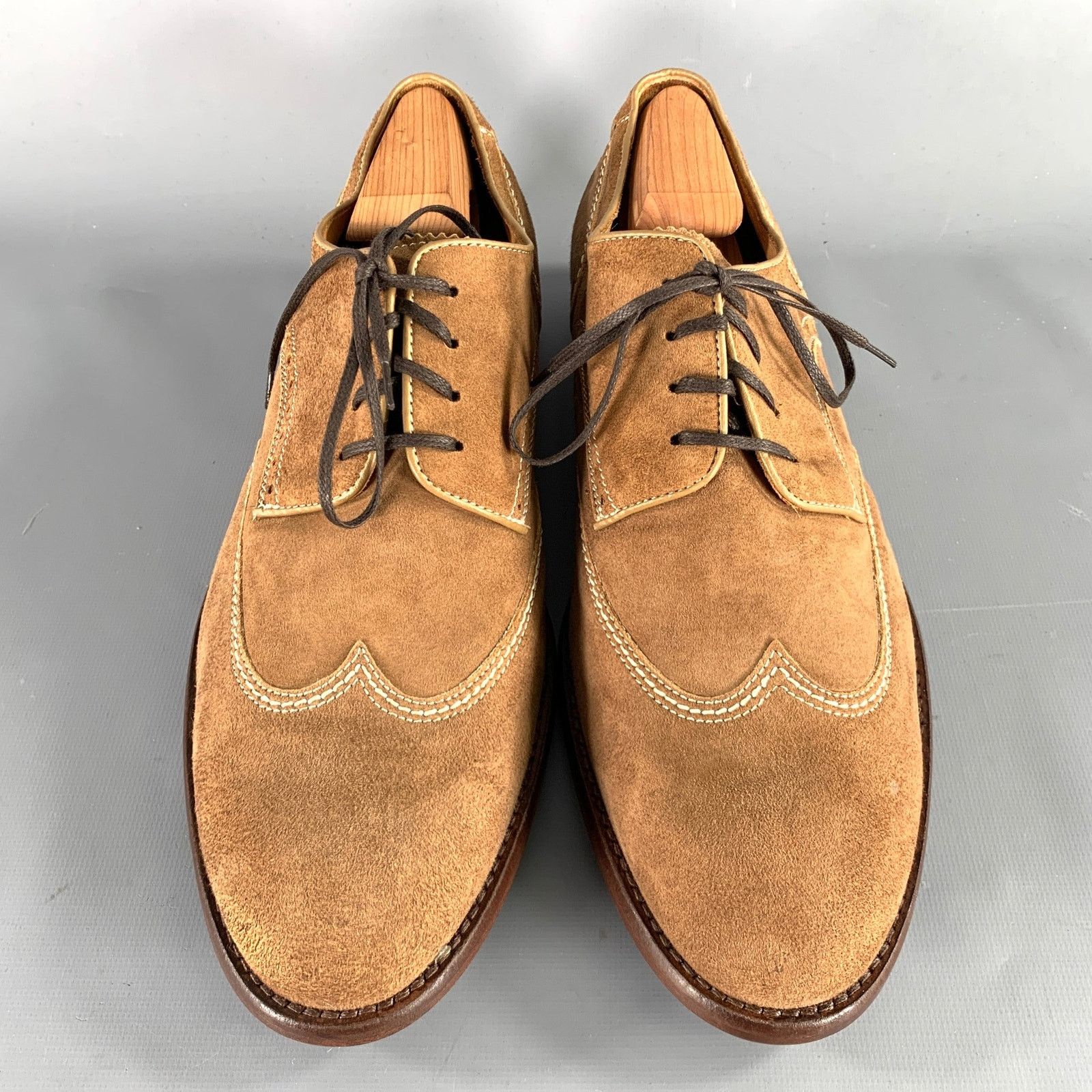 Johnston & Murphy 10 Brown Contrast Stitch Suede Wingtip Lace-Up Shoes Size US 10 / EU 43 - 4 Thumbnail