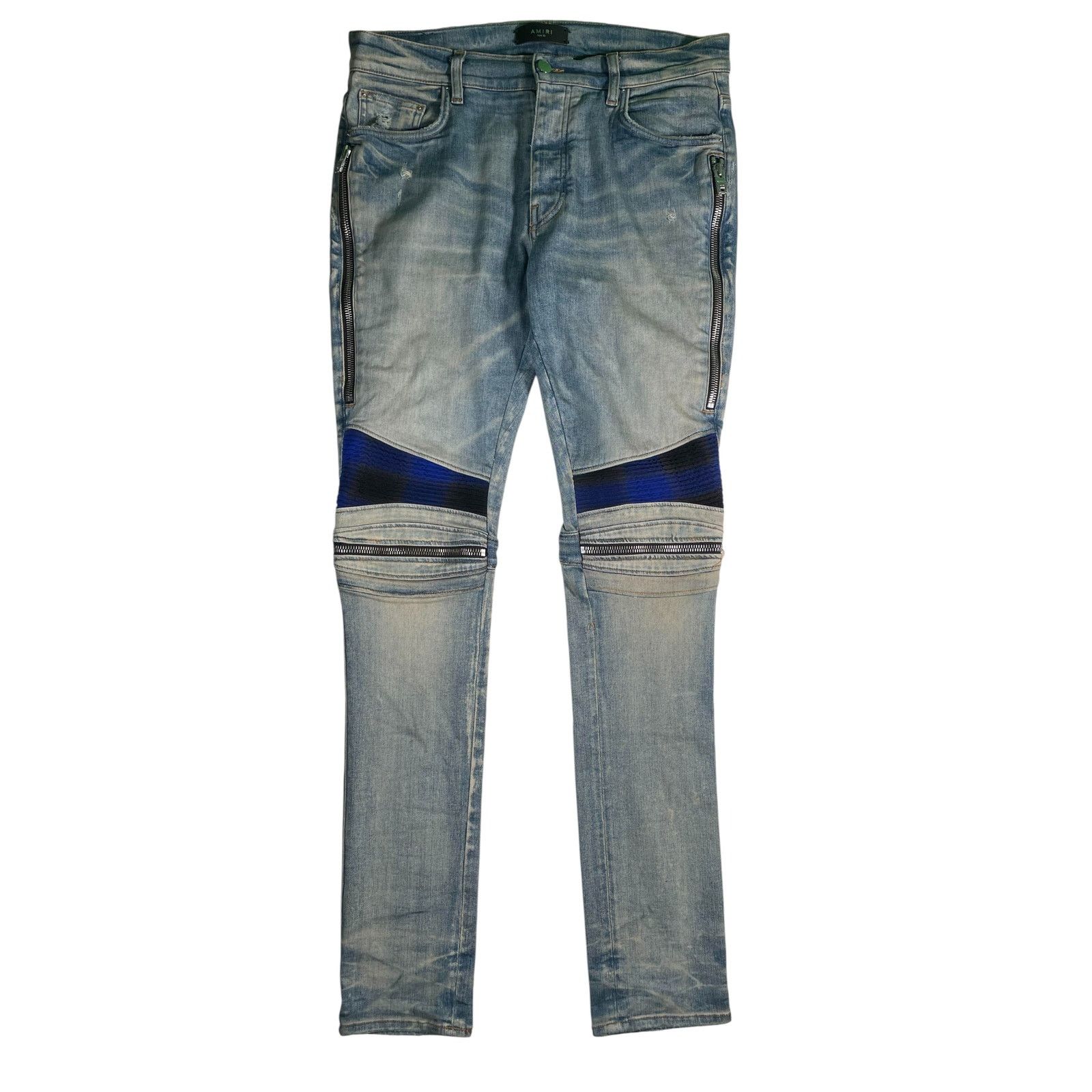 Amiri Amiri MX2 Plaid Patch Light Wash Jeans Size US 33 - 1 Thumbnail