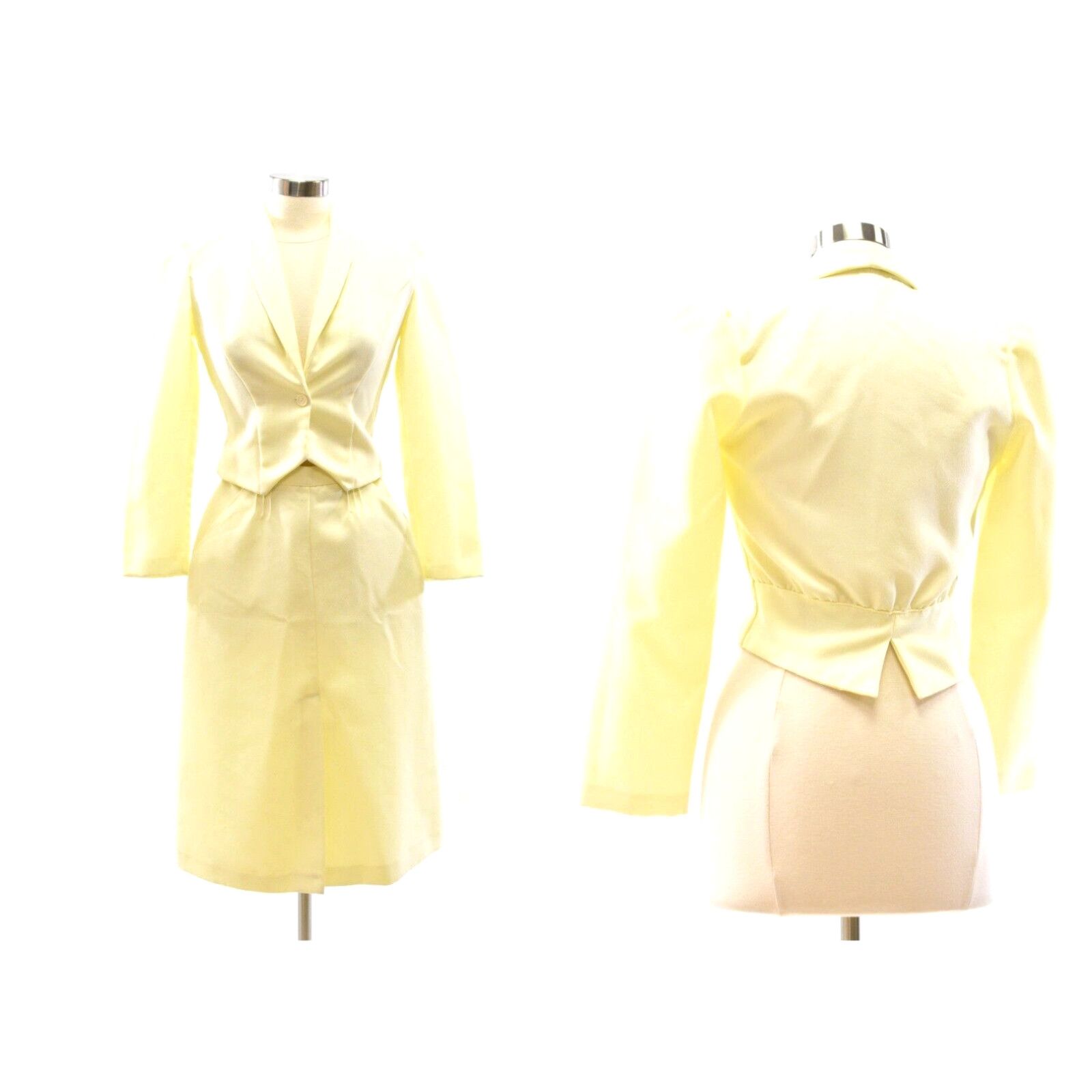 image of 70's Vintage Yellow Skirt Suit Nipped Waist Cropped Blazer A Line Skirt Womens S in White