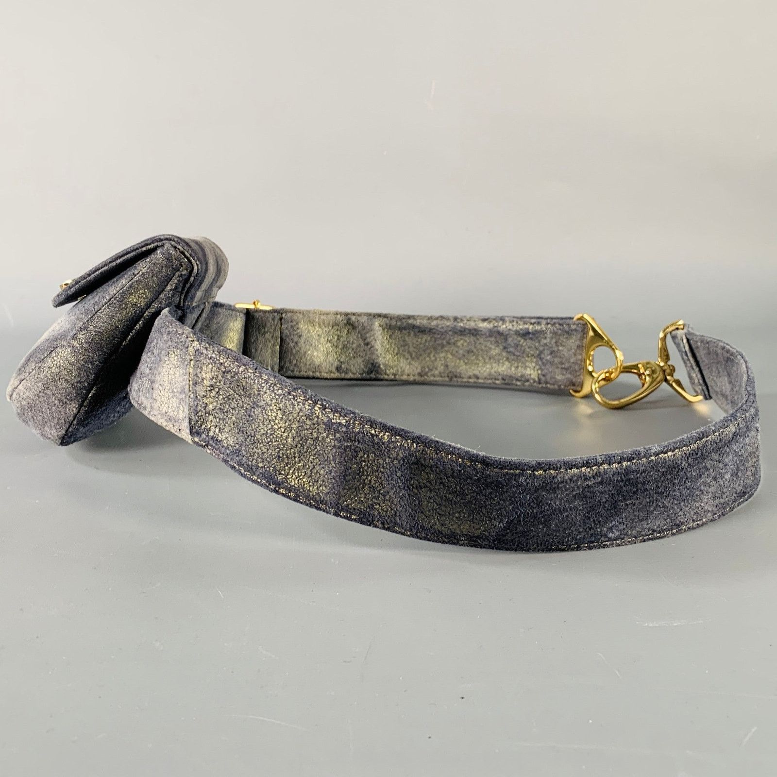 Other JAMES DRAKE Grey Gold Metallic Leather Micro Belt Bag Size ONE SIZE - 4 Thumbnail