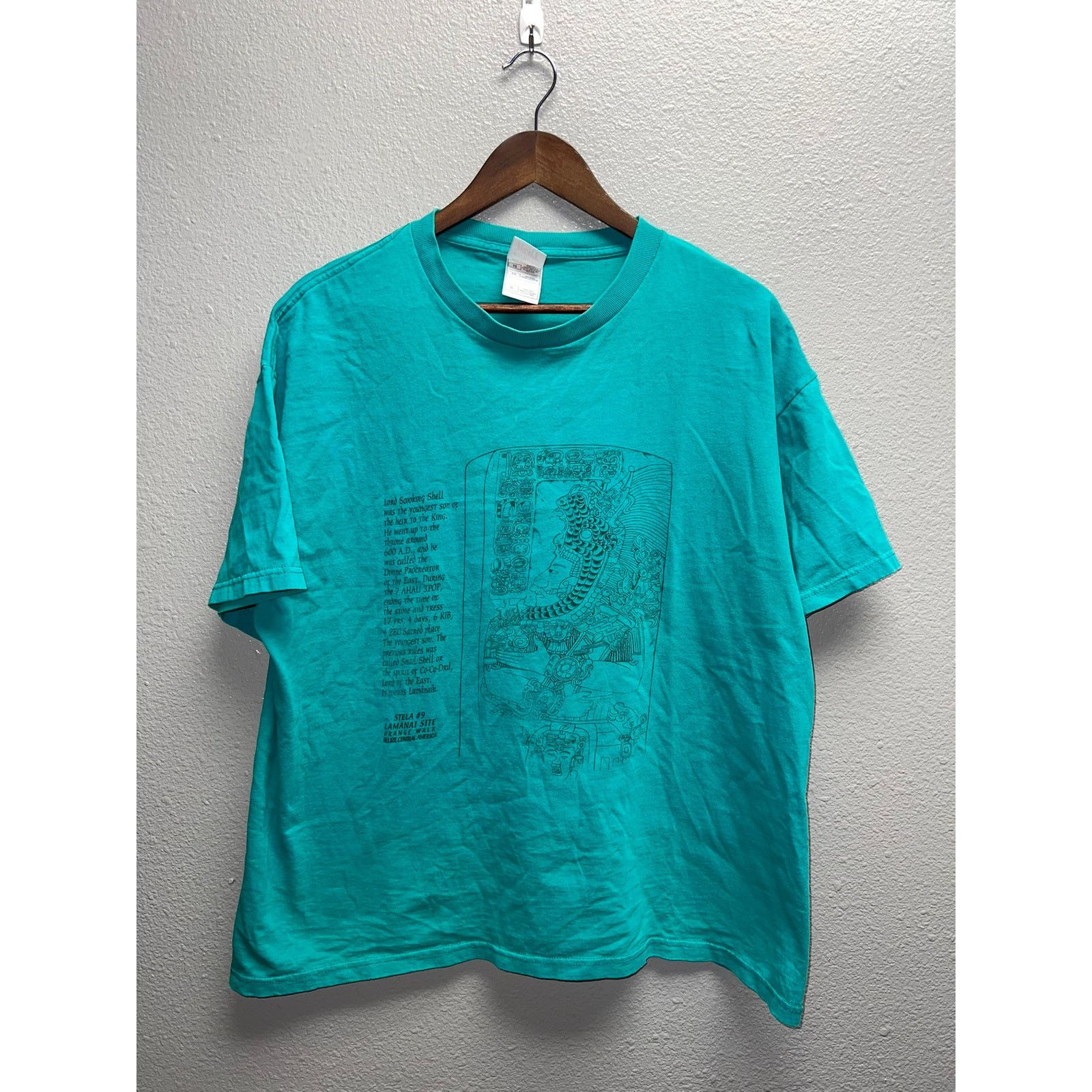 Fruit Of The Loom Vintage Lord Smoking Shell Shirt Lamanai Art Teal Tee 90s XL Size US XL / EU 56 / 4 - 1 Thumbnail
