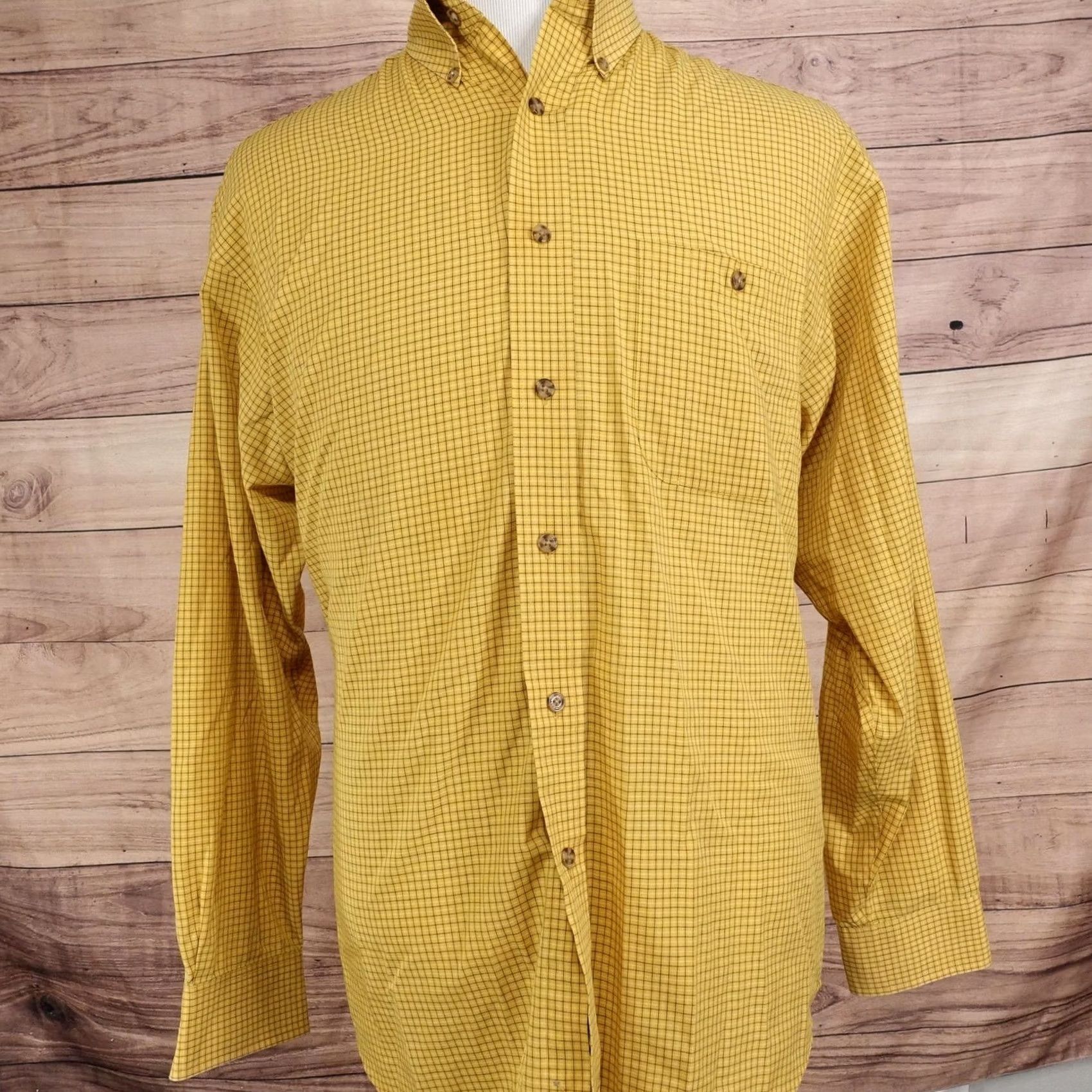 Roundtree & Yorke Roundtree & Yorke Shirt Mens L Yellow Check Long Sleeve Button-Up Easy Care Size US L / EU 52-54 / 3 - 3 Thumbnail
