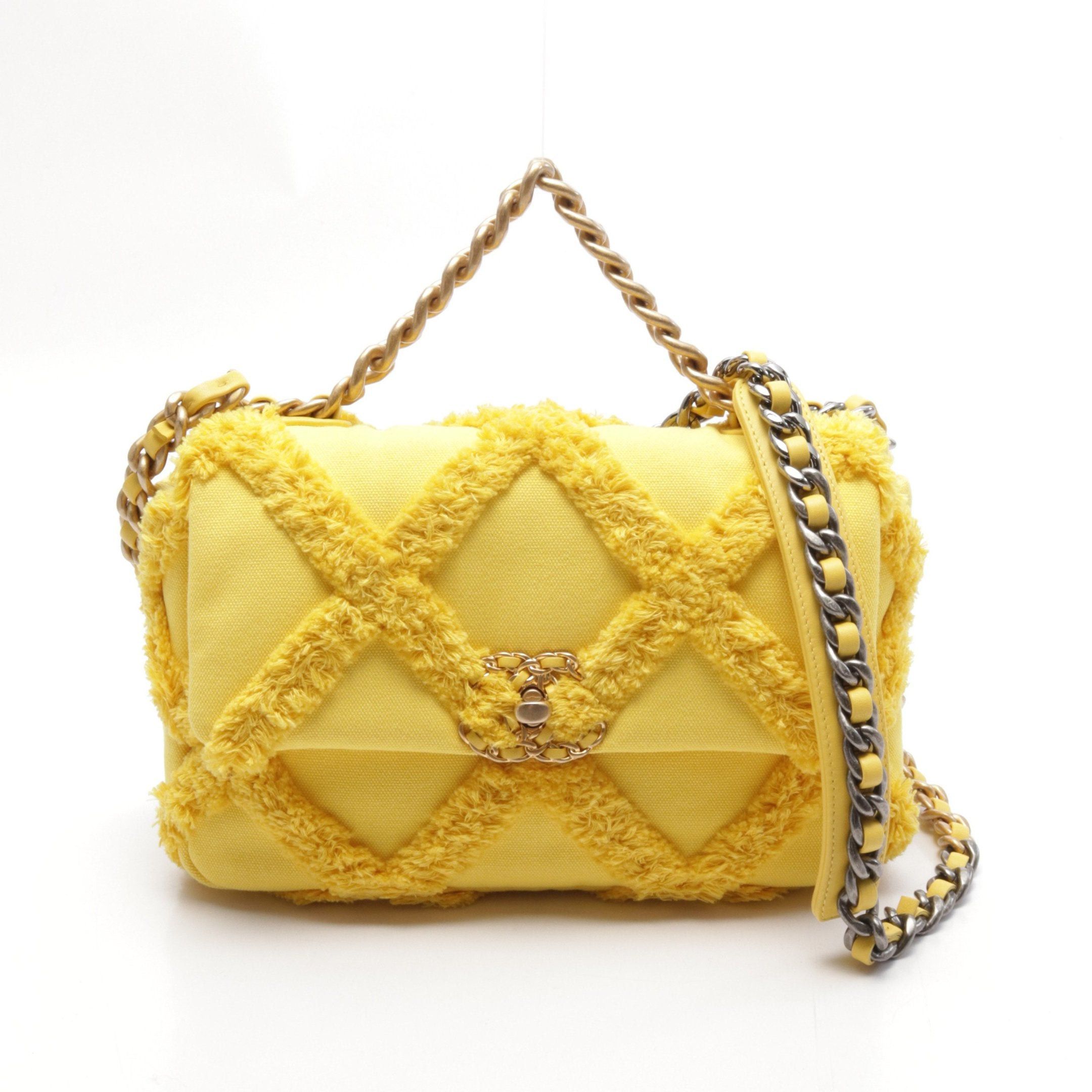 Chanel 19 Dizeneuf Matelasse Chain Shoulder Bag Canvas Yellow Combination Metal Fittings