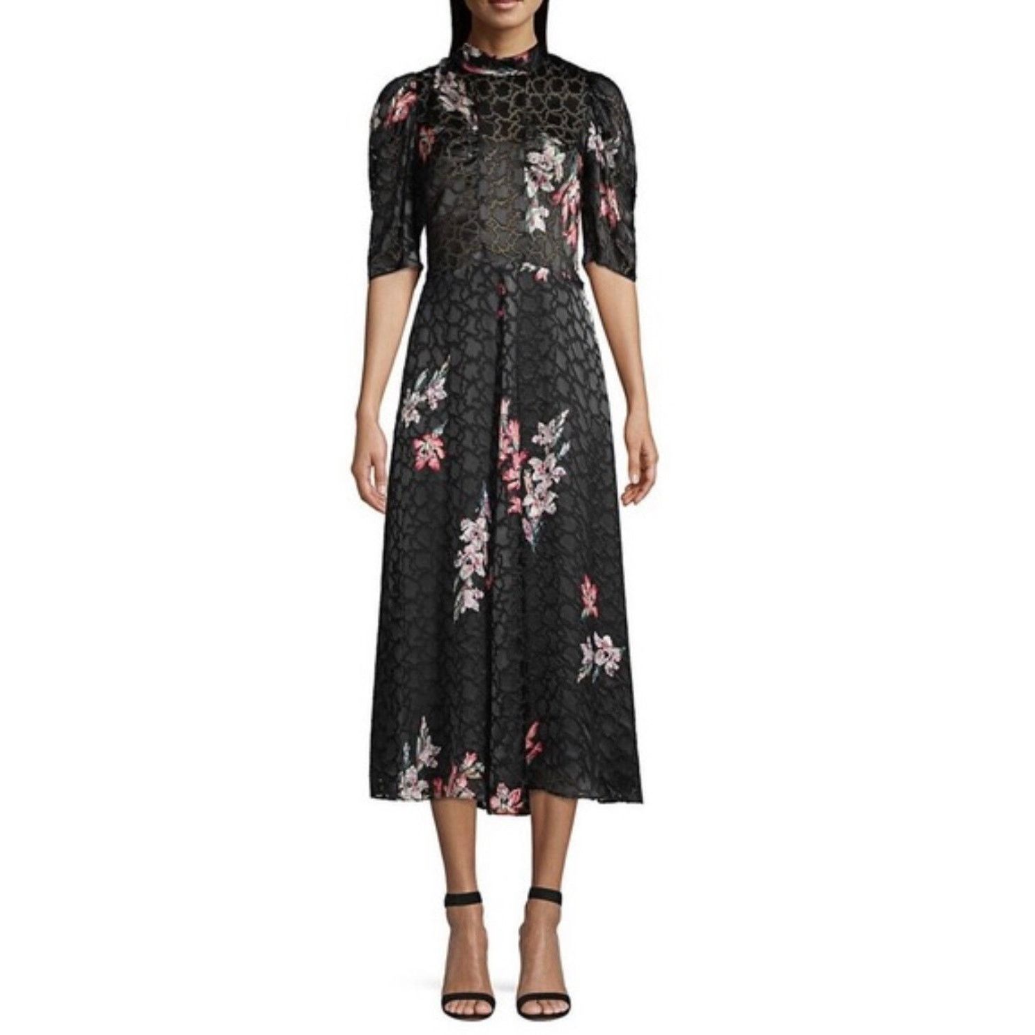 Rebecca Taylor REBECCA TAYLOR Noha Puff Sleeve Floral Midi Dress Size M / US 6-8 / IT 42-44 - 9 Thumbnail