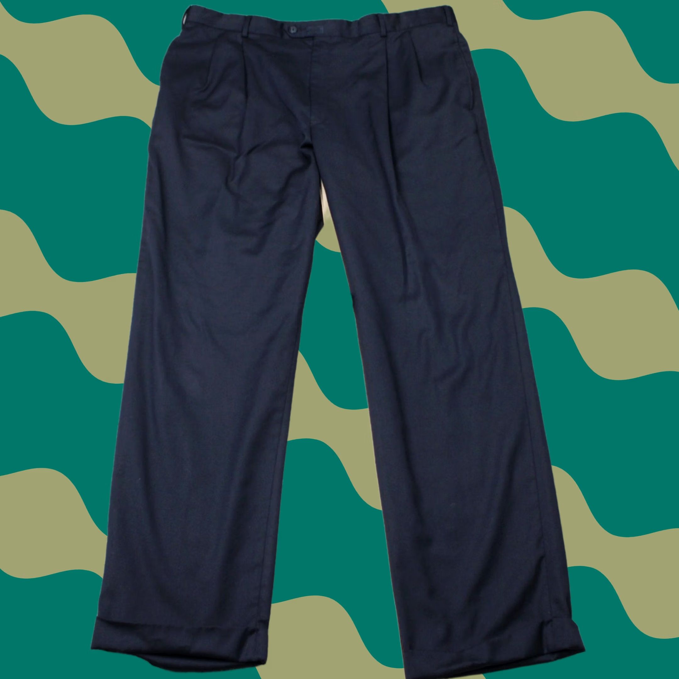 Jos. A. Bank Jos. A. Bank Pants Mens 40x32 Blue Signature Collection 100% Wool Pleated Cuffed Dress Pants Size US 40 / EU 56 - 1 Thumbnail