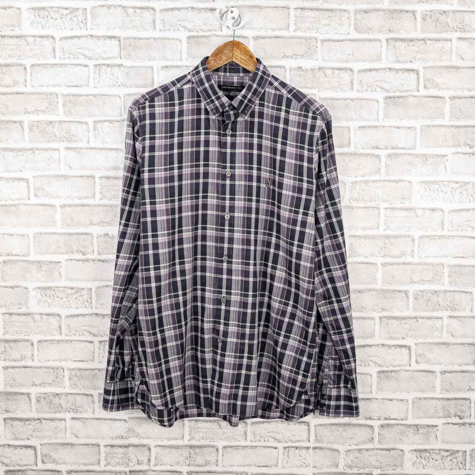 John Varvatos John Varvatos Peace Logo Button down Shirt Purple Gray Plaid Size US M / EU 48-50 / 2 - 1 Thumbnail