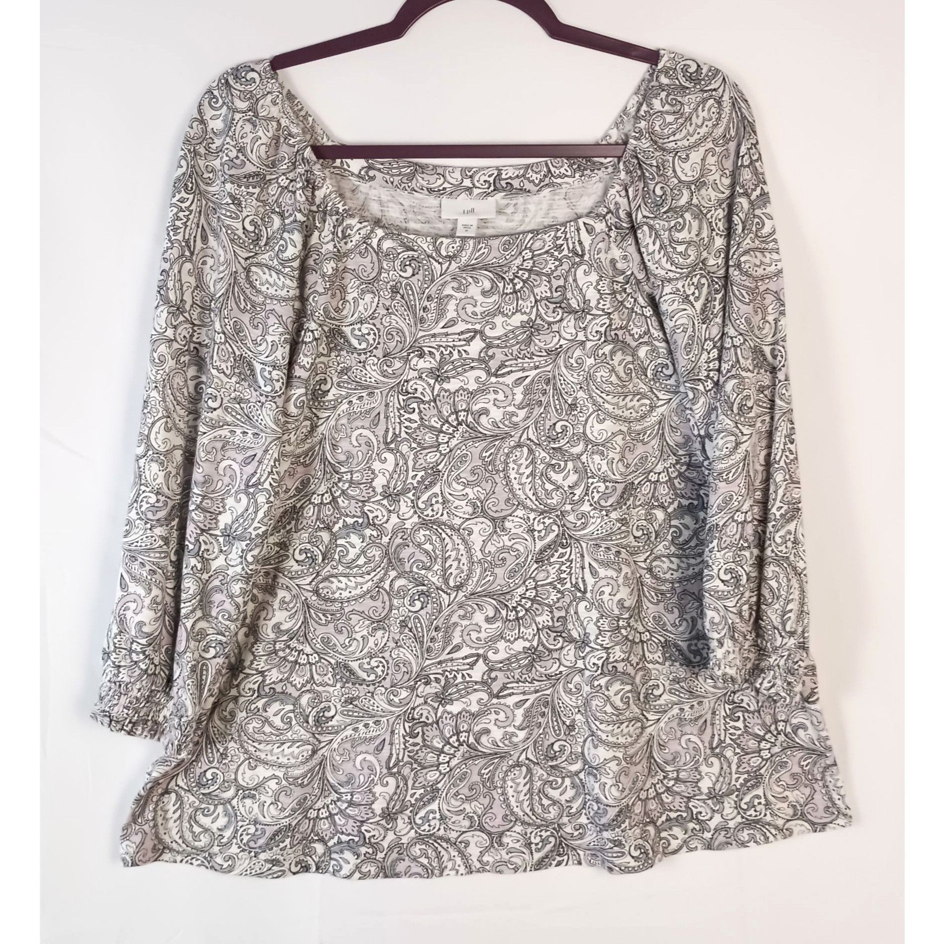J. Jill J Jill Smocked Square Neck Top Women M Boho 3/4 Sleeve Cotto Size M / US 6-8 / IT 42-44 - 2 Thumbnail