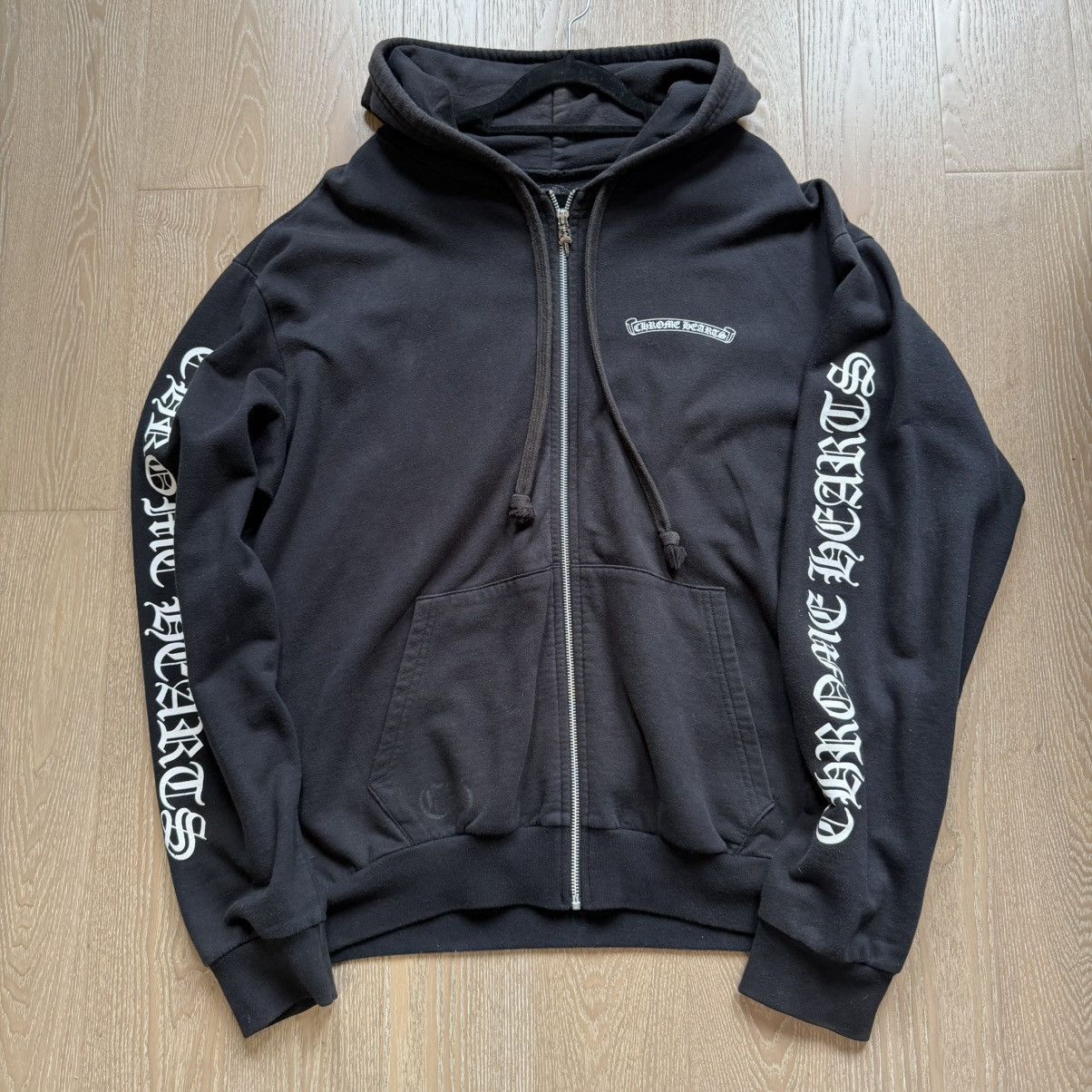 Sz L Chrome Hearts Logo Label Oversized Zip-up Hoodie mojos1