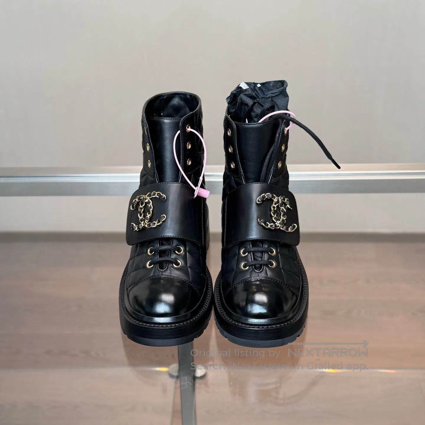 Chanel Chanel Black Gold Double C Diamond Pattern Short Boots Size US 5.5 / IT 35.5 - 2 Thumbnail