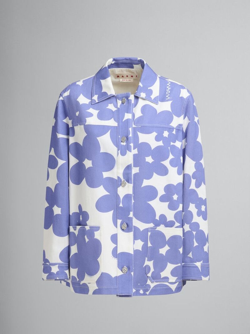 Marni o1f1d3z0326 Dillies Print Gabardine Chore Jacket Blue/White Size S / US 4 / IT 40 - 1 Thumbnail