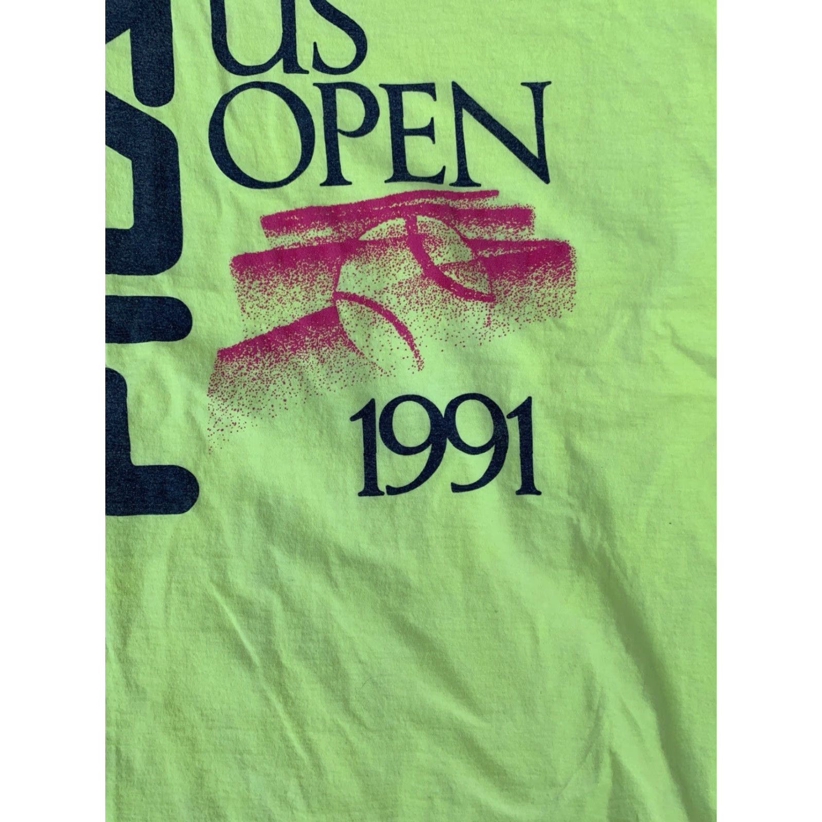 Fila VINTAGE FILA US OPEN 1991 T Shirt Graphic Tee Neon Yellow 90s 1990s Size L Mens Cotton Short Sleeve Graphic Print Open Size US L / EU 52-54 / 3 - 3 Thumbnail