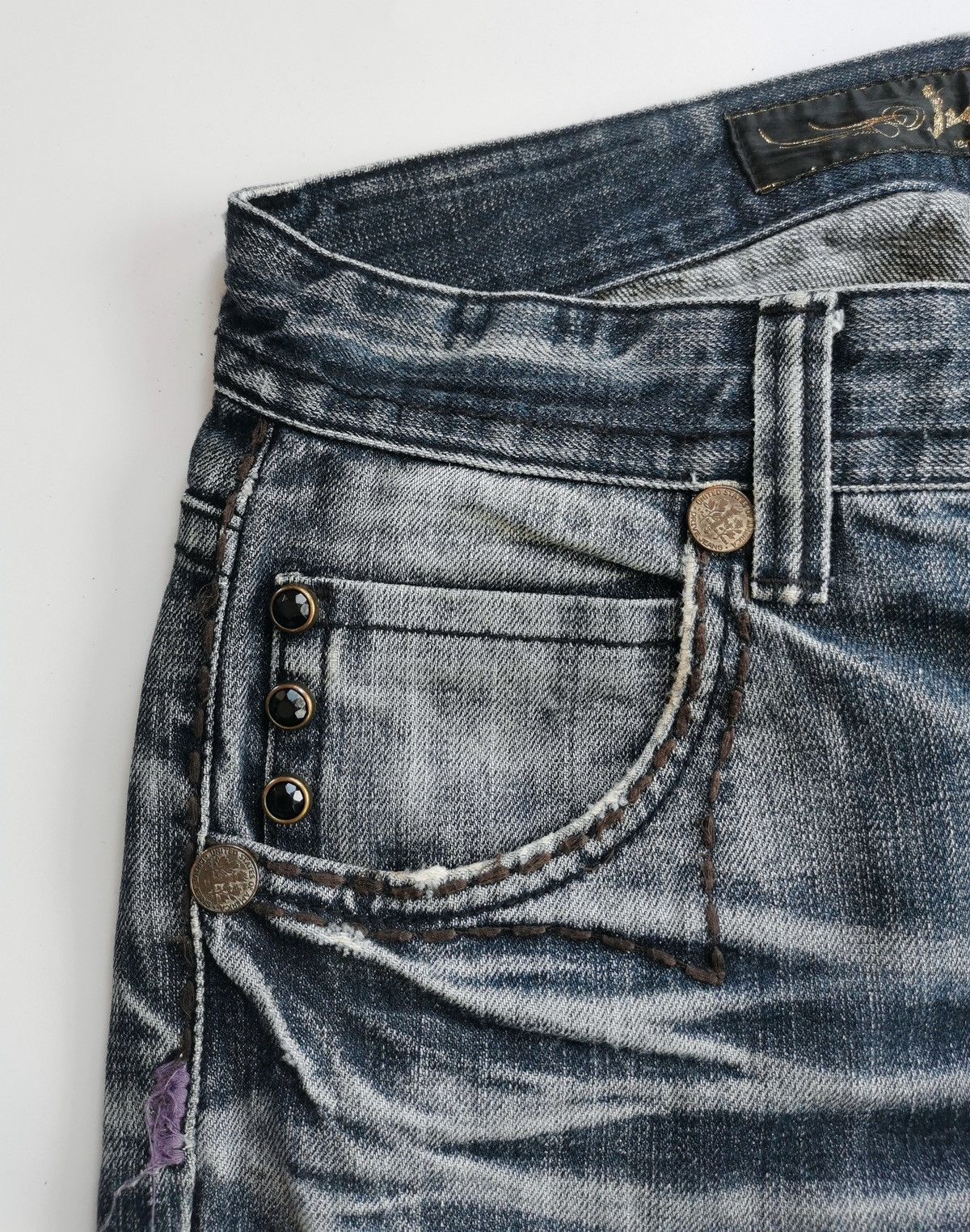 Japanese Brand Jukebox Japan Whiskers Faded Distressed Jeans Size US 31 - 6 Thumbnail