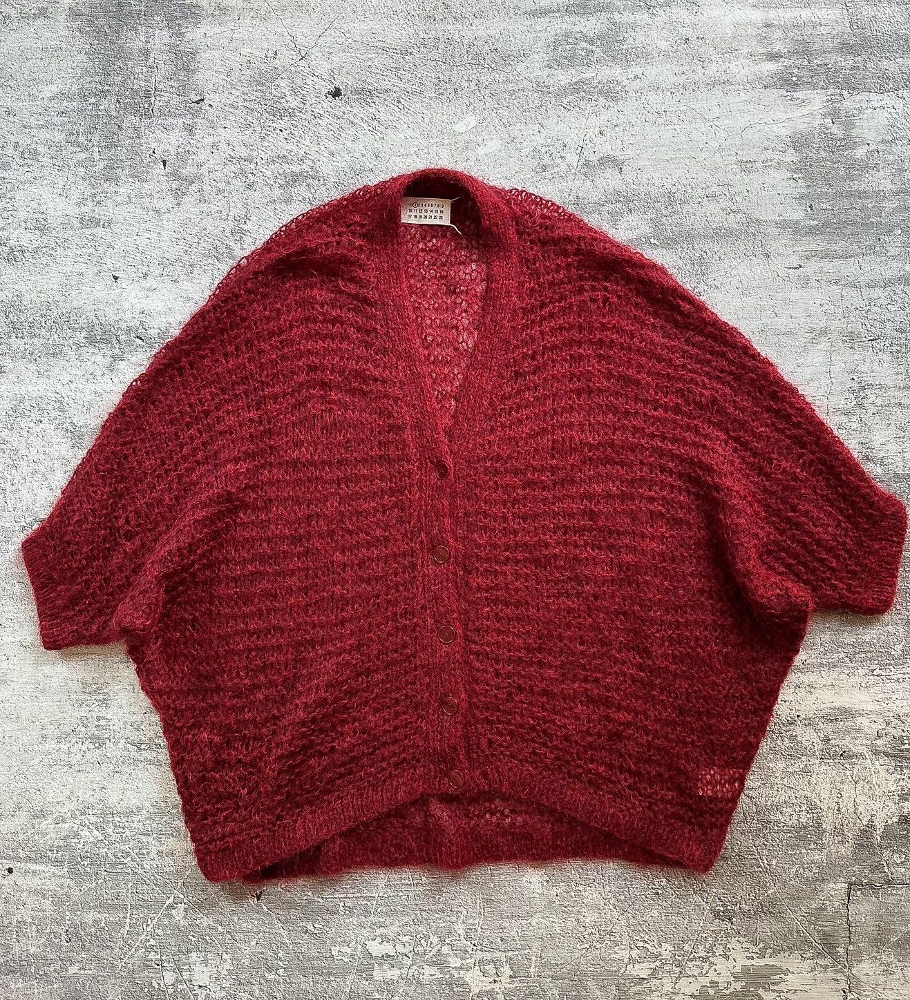 image of Maison Margiela Aw09 Loose Knit Mohair Cardigan in Red, Men's (Size XL)