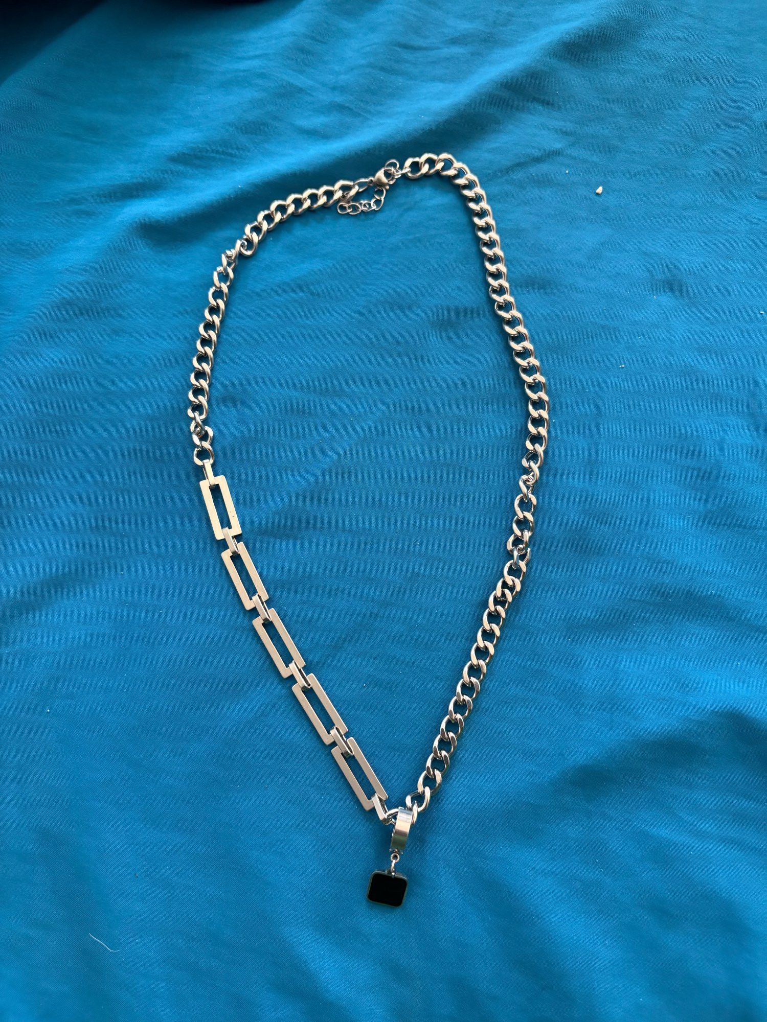 Jewelry Assymetric Steel Square Pendant Cuba Chain Necklace Size ONE SIZE - 4 Thumbnail