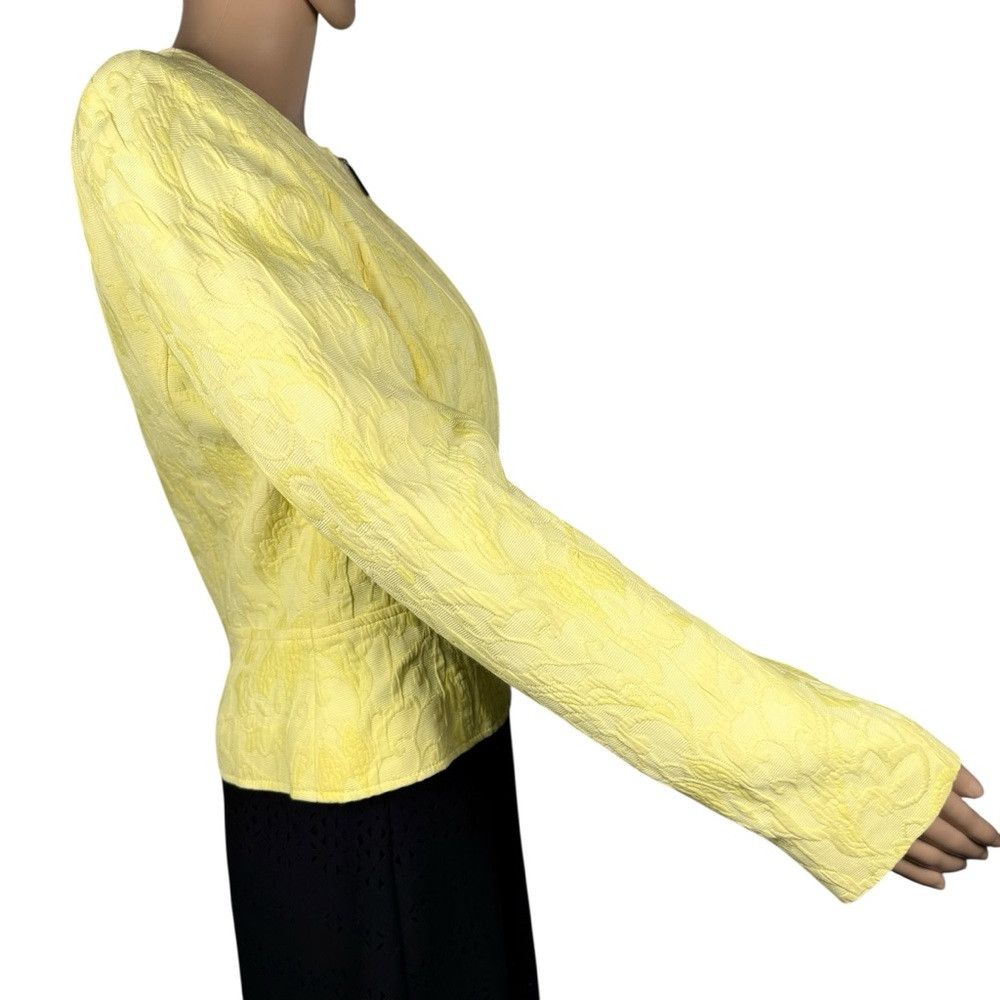 LOUBEN Louben Yellow Textured Floral Cotton Zip Front Jacket Size Size S / US 4 / IT 40 - 3 Thumbnail