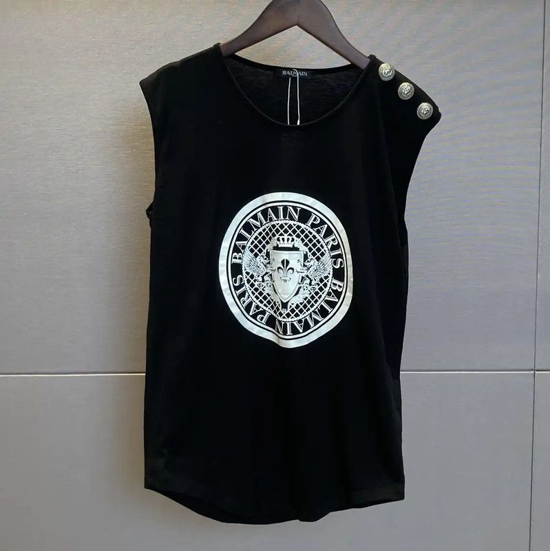 Balmain Balmain Black Cotton Graphic Sleeveless T-Shirt 0089 Size S / US 4 / IT 40 - 1 Thumbnail