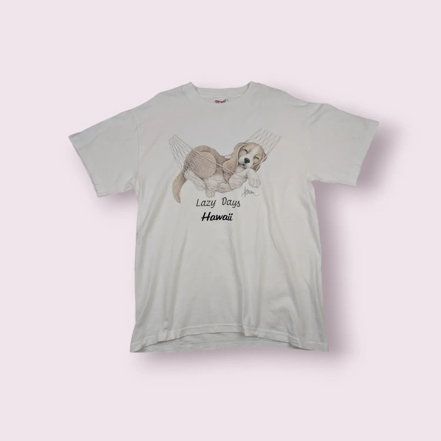 Hanes Vintage 90's HANES Cute Dog Lazy Days Hawaii Tee Size US M / EU 48-50 / 2 - 1 Thumbnail