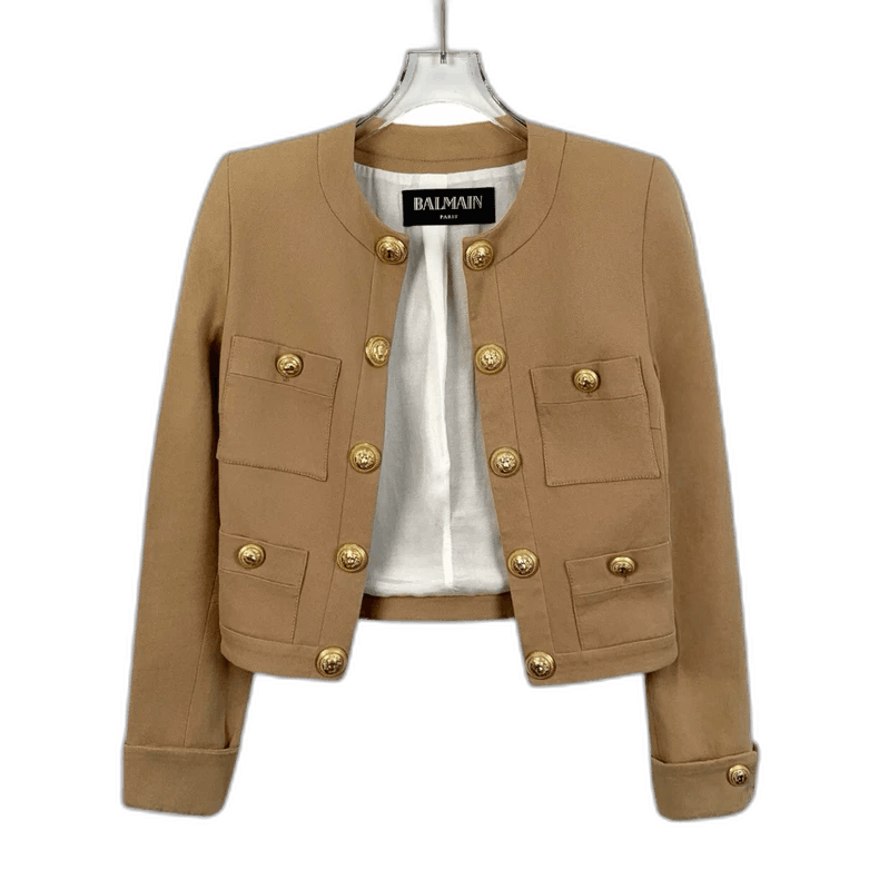 Balmain Brown Gold Button Cotton Long Sleeve Jacket