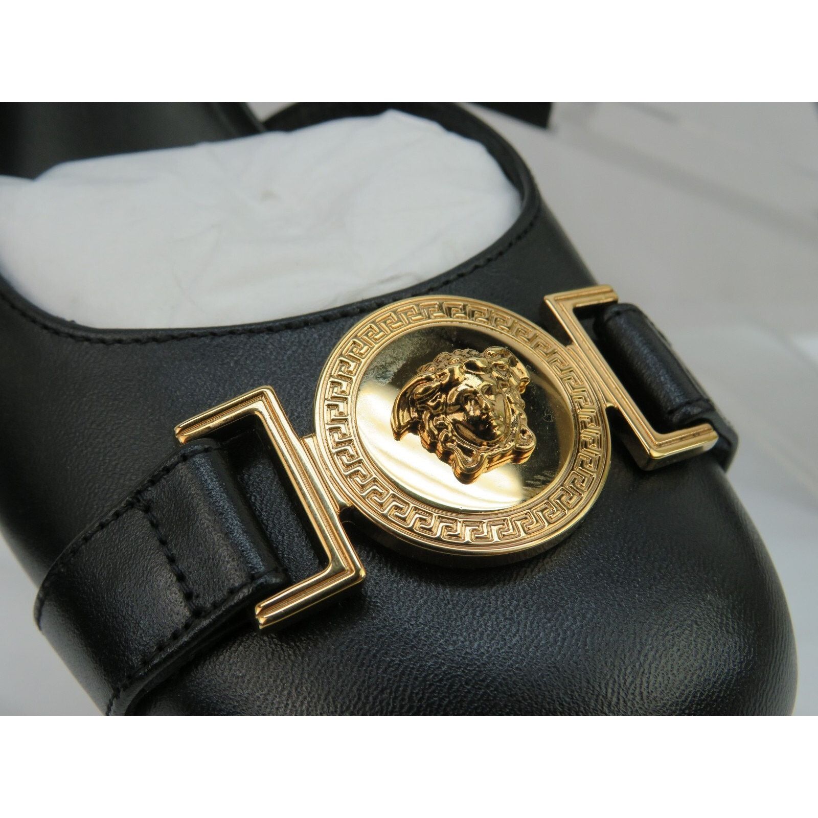 Versace VERSACE BLACK LEATHER GOLD MEDUSA LOGO SANDALS PUMPS 36 6 Size US 6 / IT 36 - 2 Thumbnail