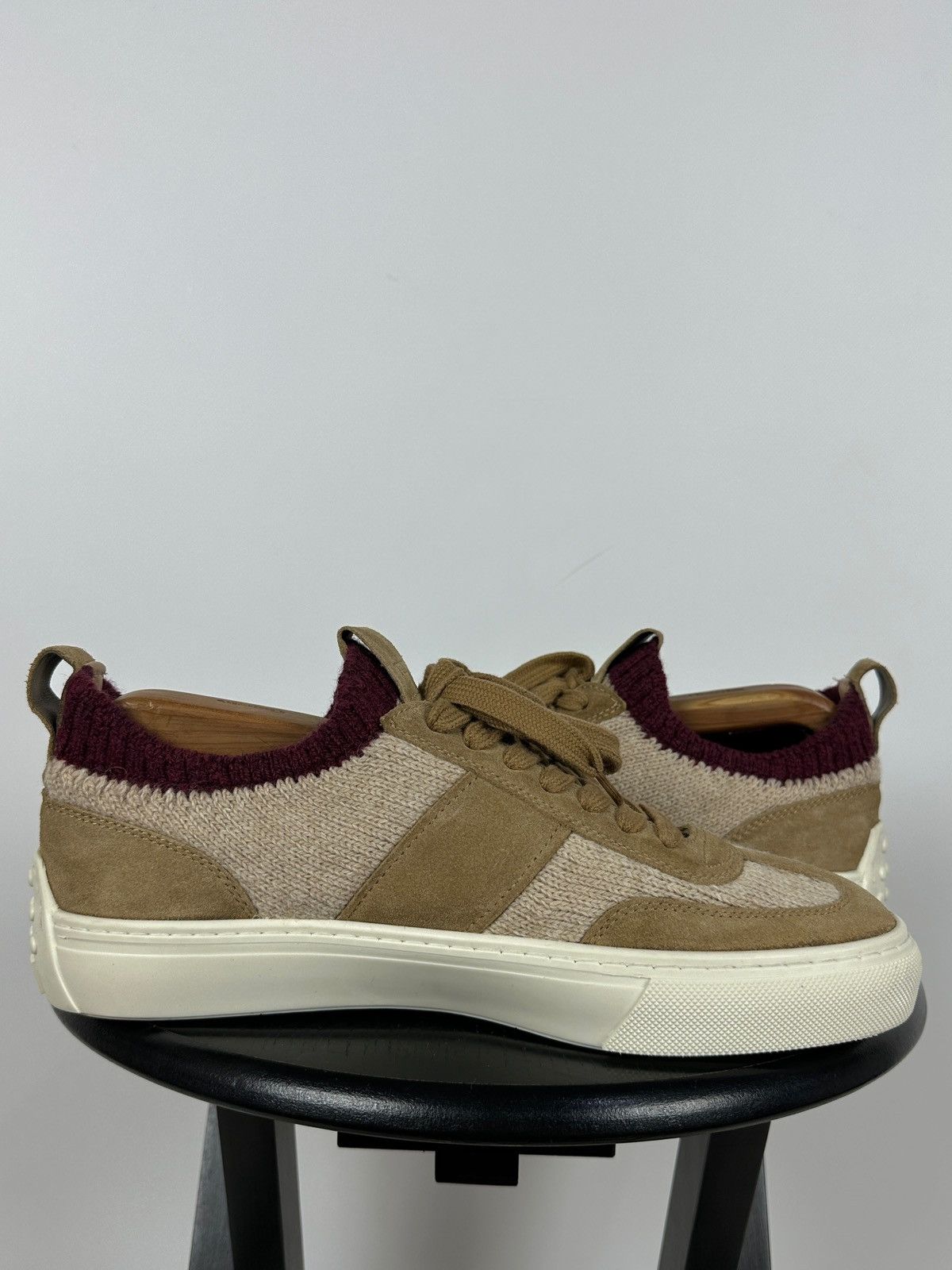 Tod's Tod’s Knit Suede Beige/Burgundy Low Top Lace Up Sneakers Size US 9 / EU 42 - 12 Thumbnail