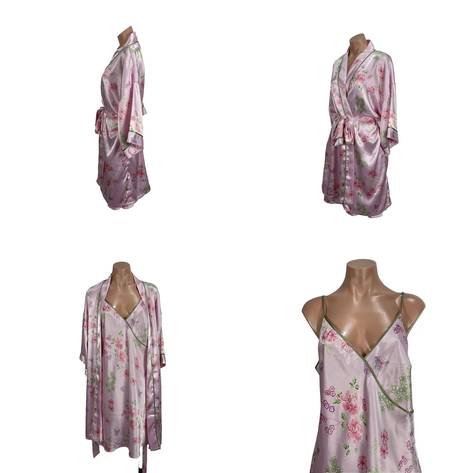 Vintage VINTAGE SUSSAN LINGERIE Nightie Sleepwear Gown Silky Pink Shiny Robe Peignoir 2pc Set M Womens Size ONE SIZE - 8 Thumbnail