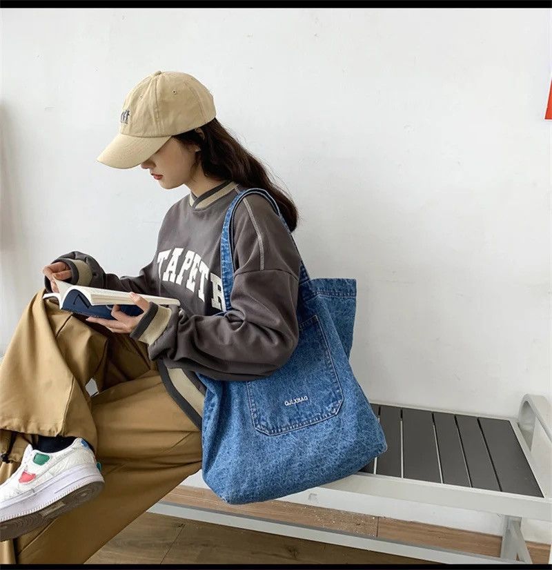 Japanese Brand × Vintage Denim Shopping Bag Designer Shoulder Solid Travel Military Size ONE SIZE - 3 Thumbnail