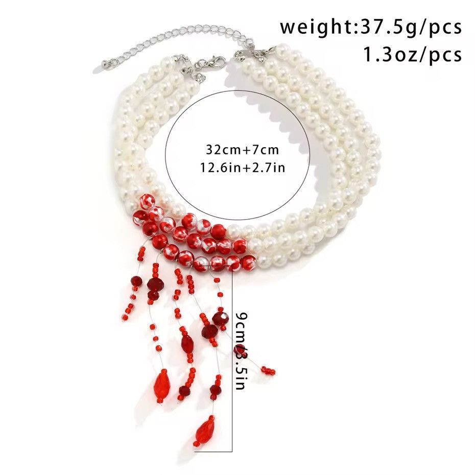 Other Red Blood Pattern Imitation Pearl Necklace Size ONE SIZE - 7 Thumbnail